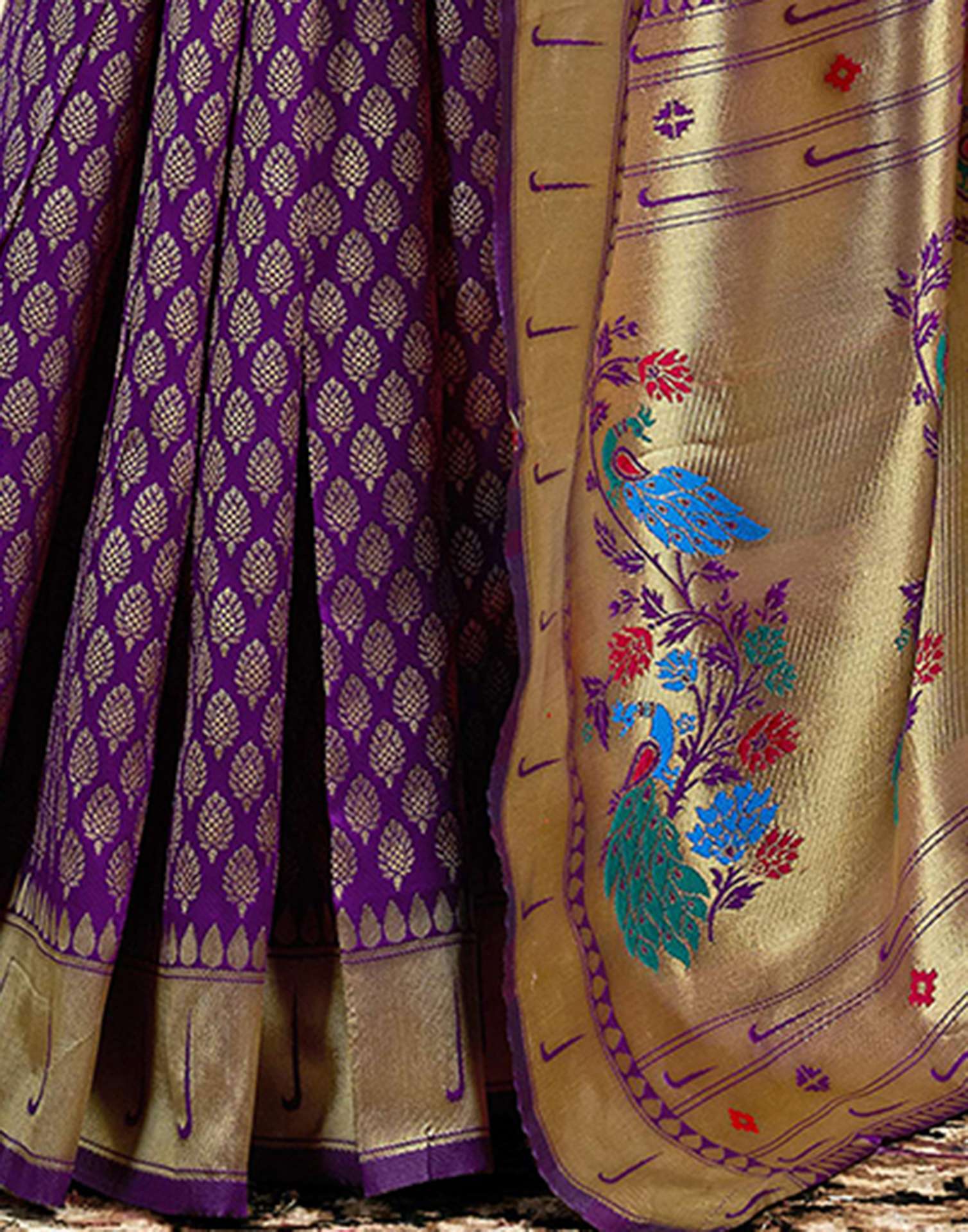 Dark Violet Silk Woven Paithani Saree
