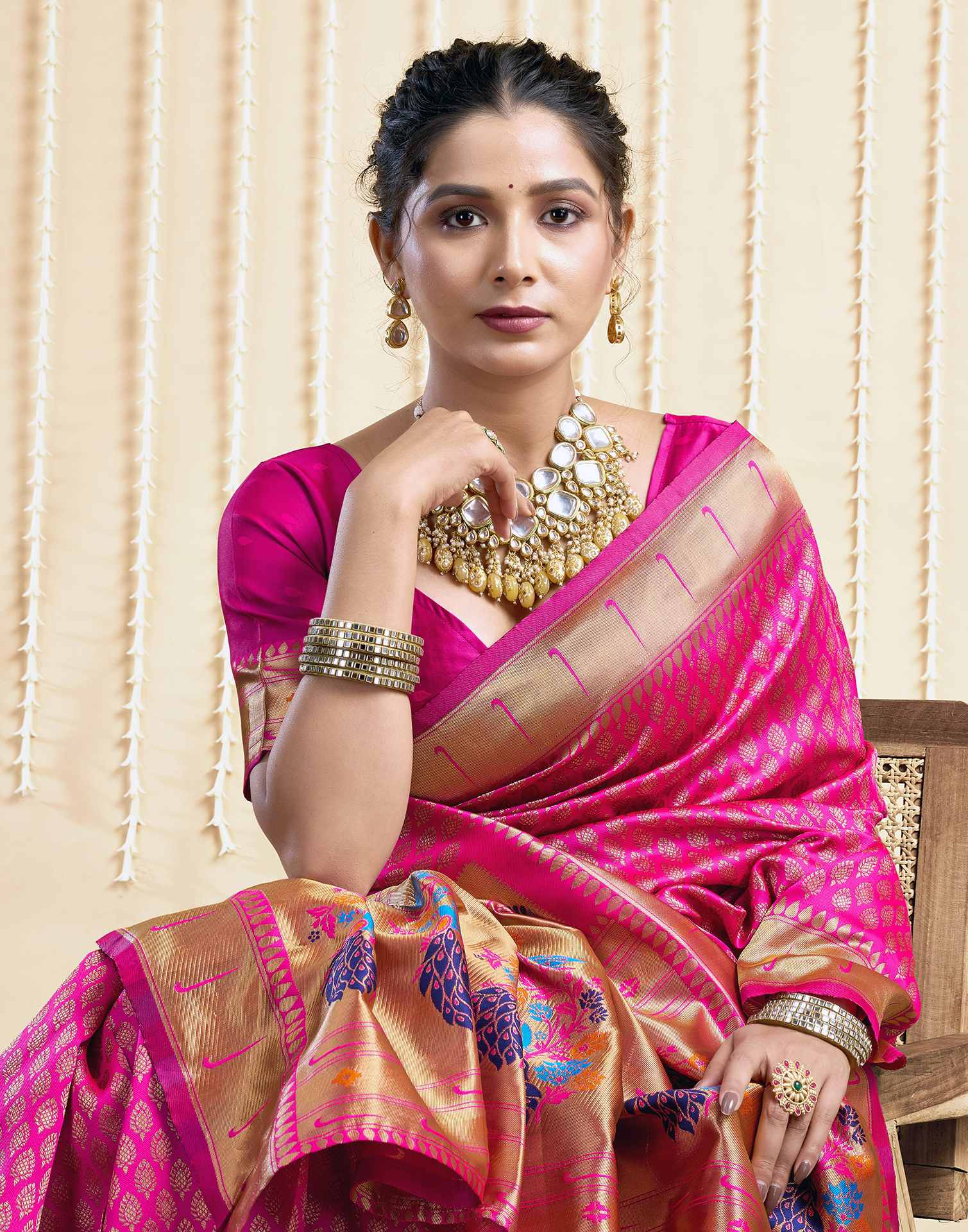Bright Pink Silk Woven Paithani Saree