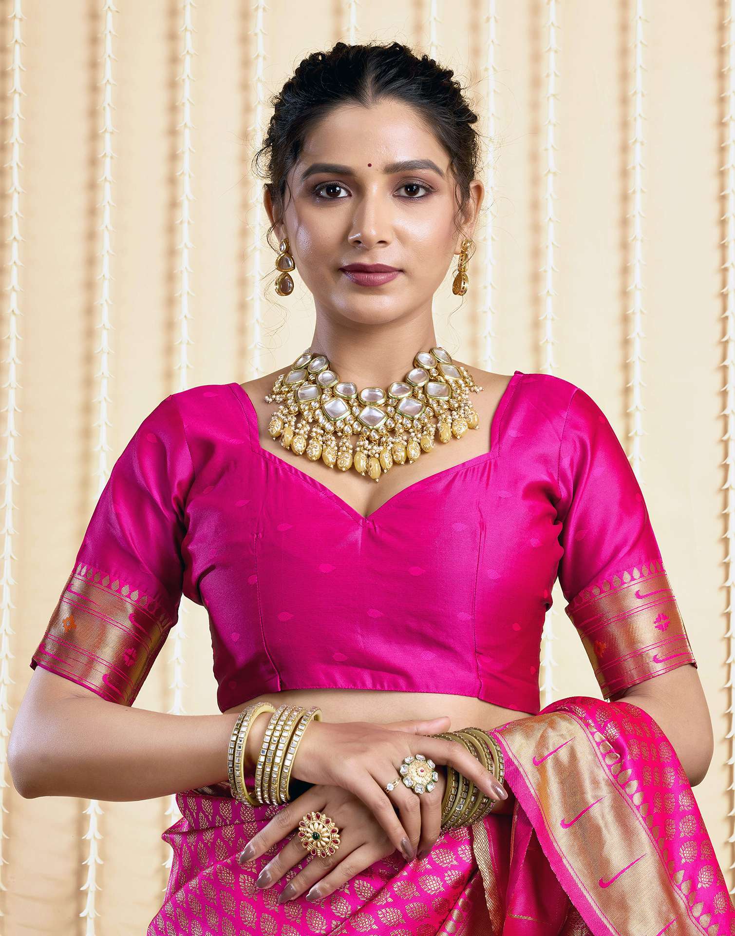 Bright Pink Silk Woven Paithani Saree