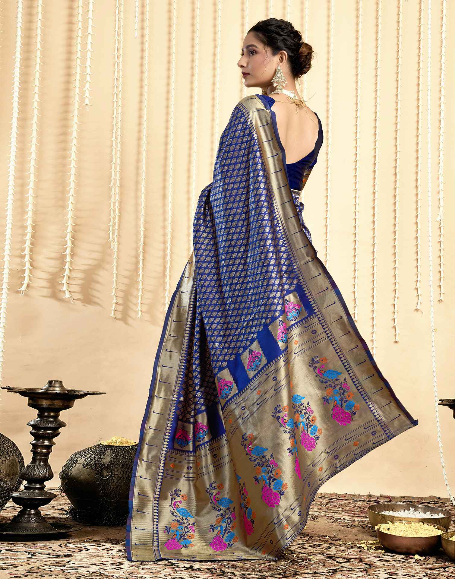 Navy Blue Silk Woven Paithani Saree
