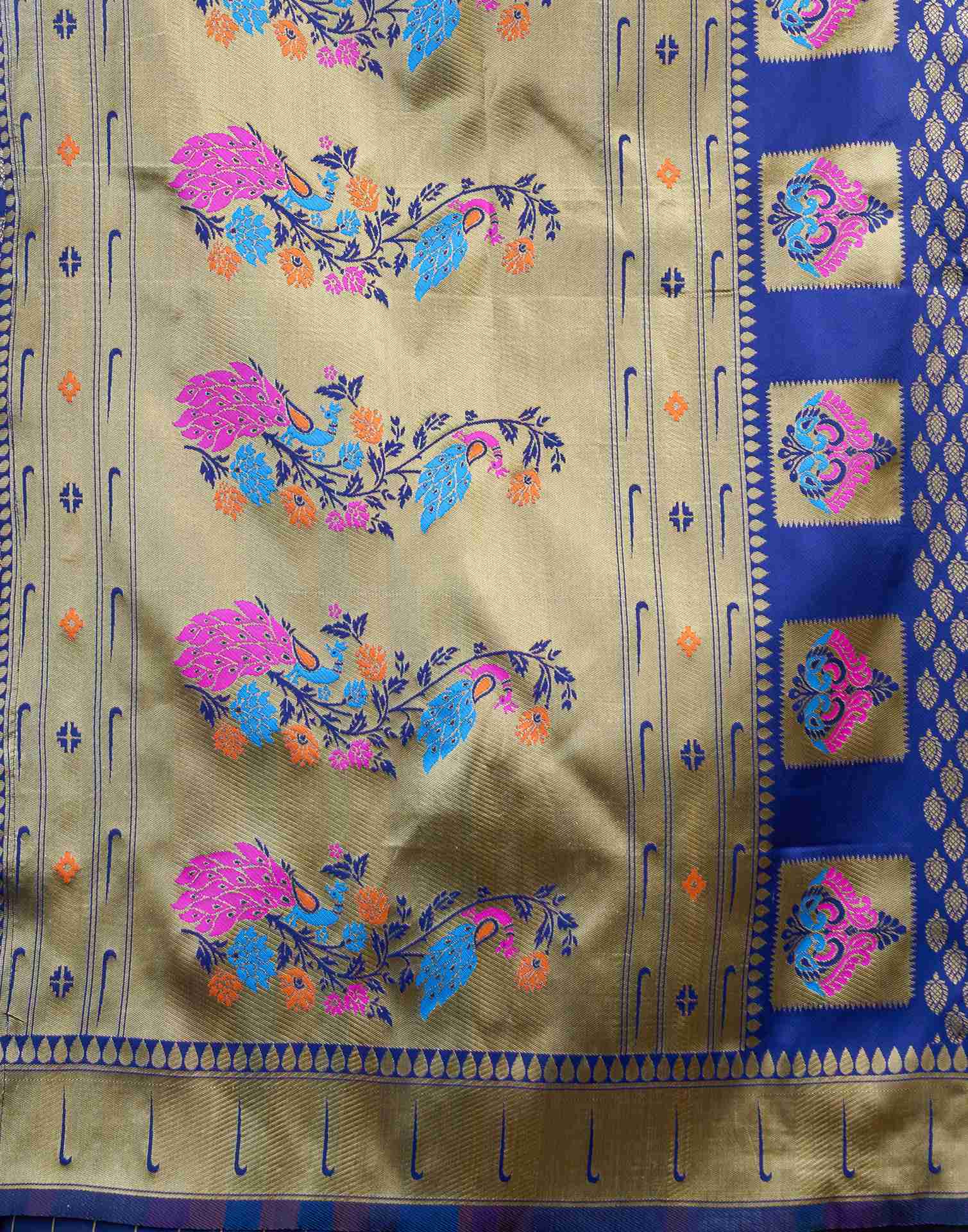 Navy Blue Silk Woven Paithani Saree