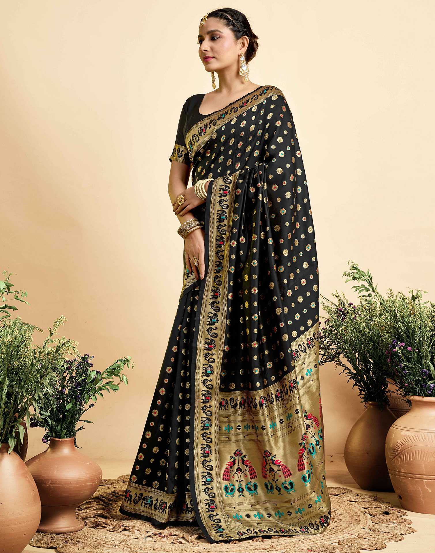 Black Silk Woven Paithani Saree