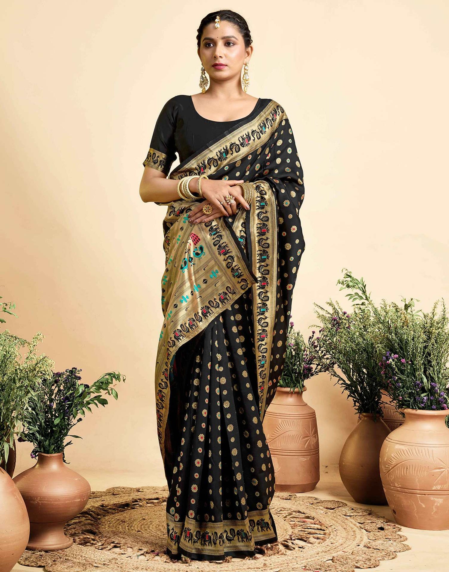 Black Silk Woven Paithani Saree