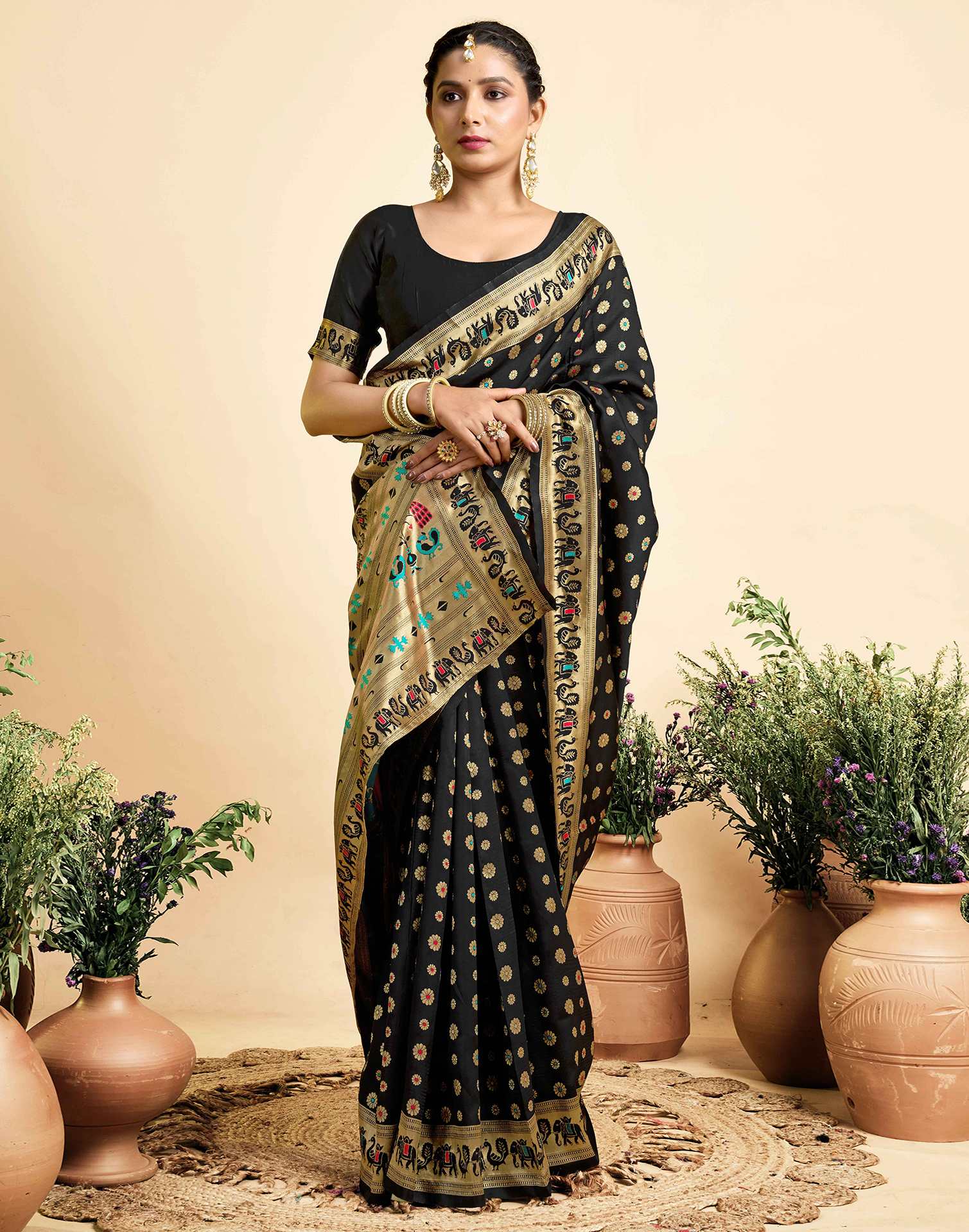 Black Silk Woven Paithani Saree