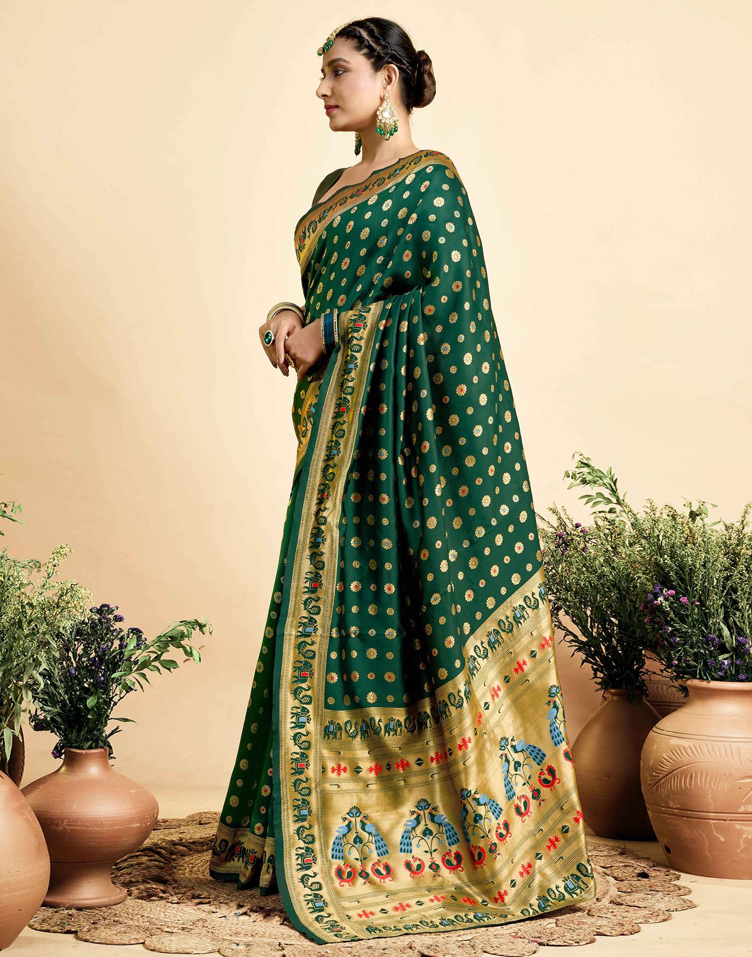 Dark Green Silk Woven Paithani Saree