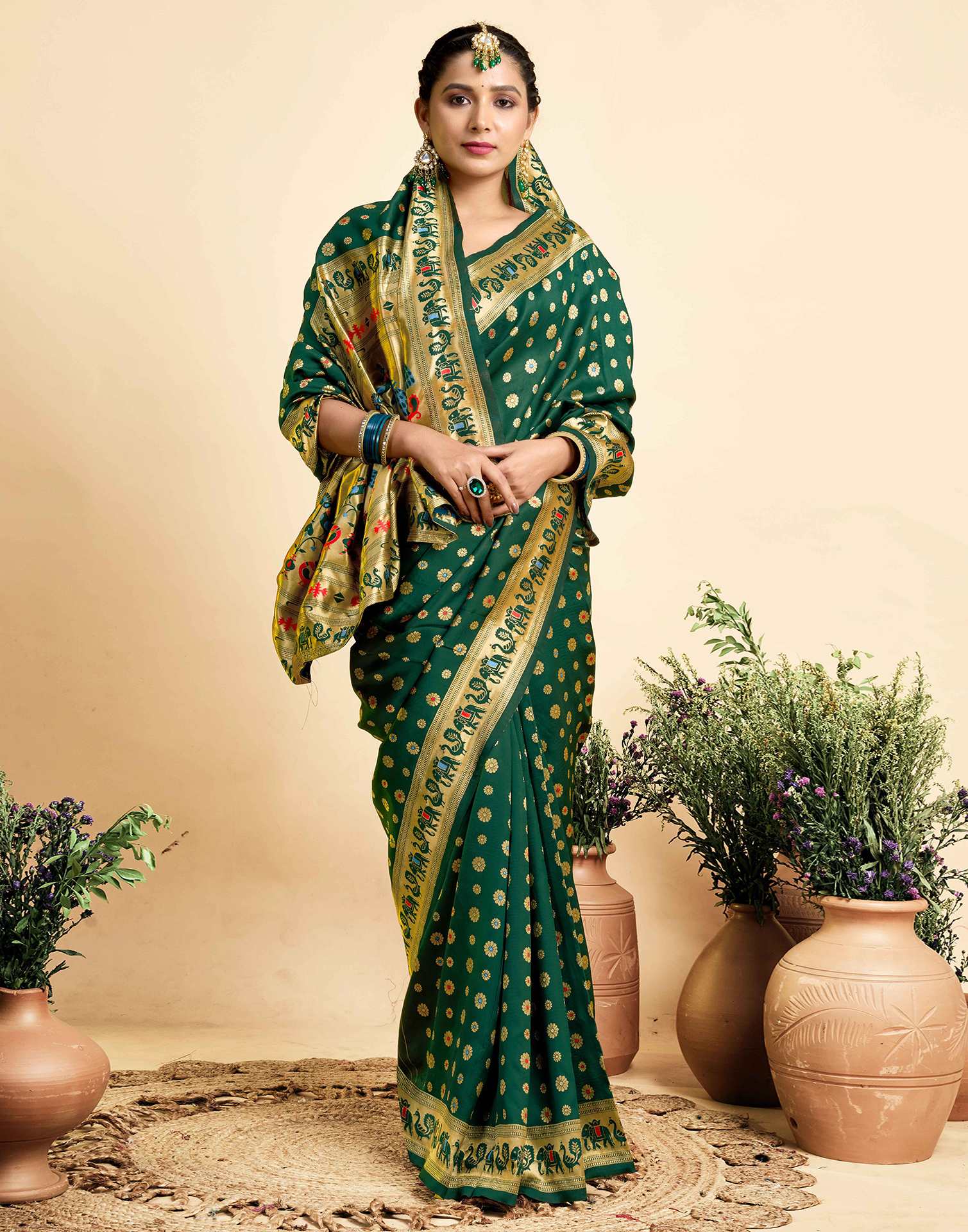 Dark Green Silk Woven Paithani Saree