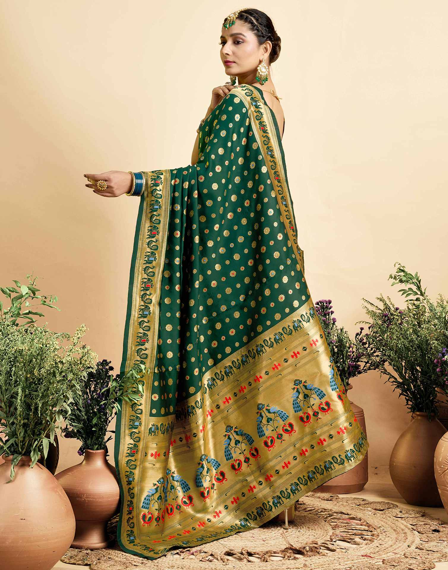 Dark Green Silk Woven Paithani Saree
