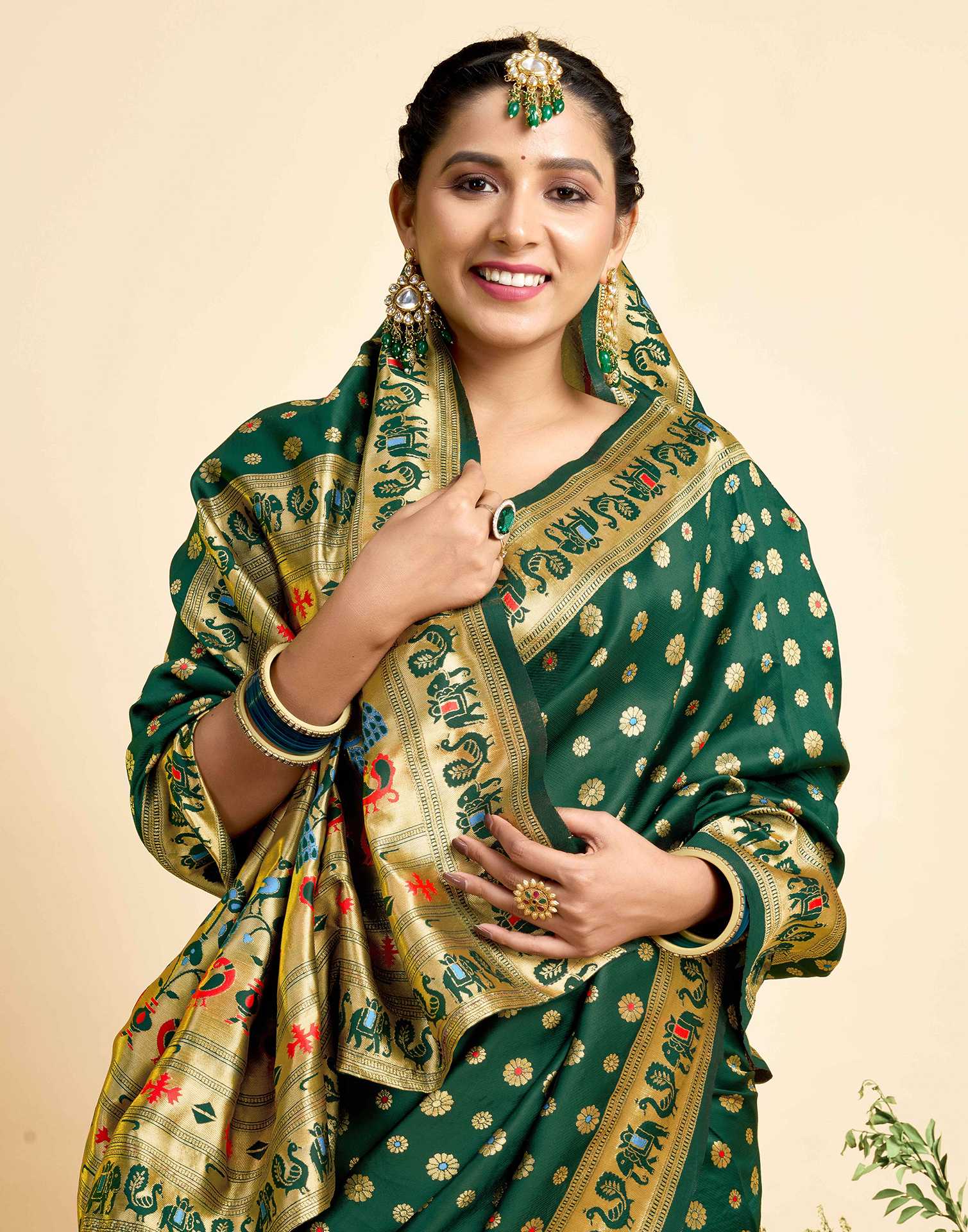 Dark Green Silk Woven Paithani Saree