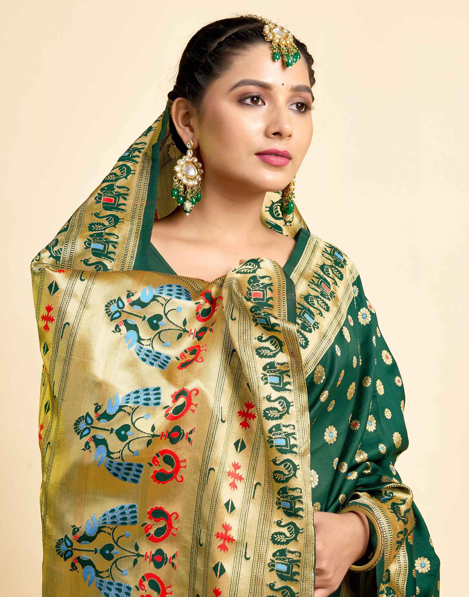 Dark Green Silk Woven Paithani Saree