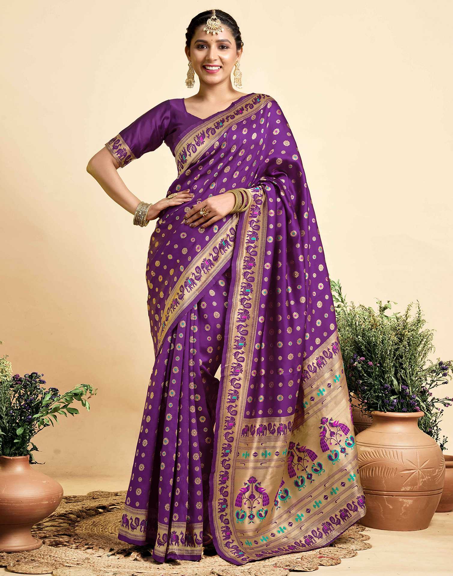 Dark Violet Silk Woven Paithani Saree