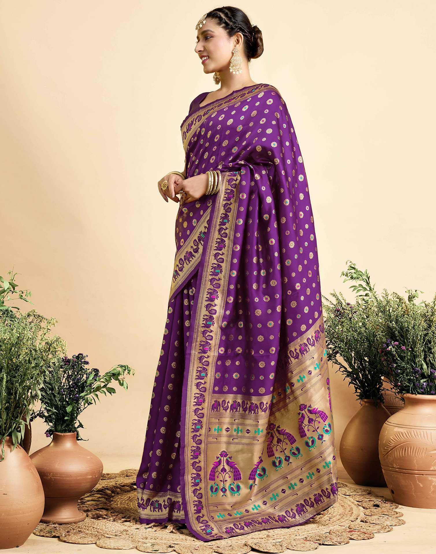Dark Violet Silk Woven Paithani Saree