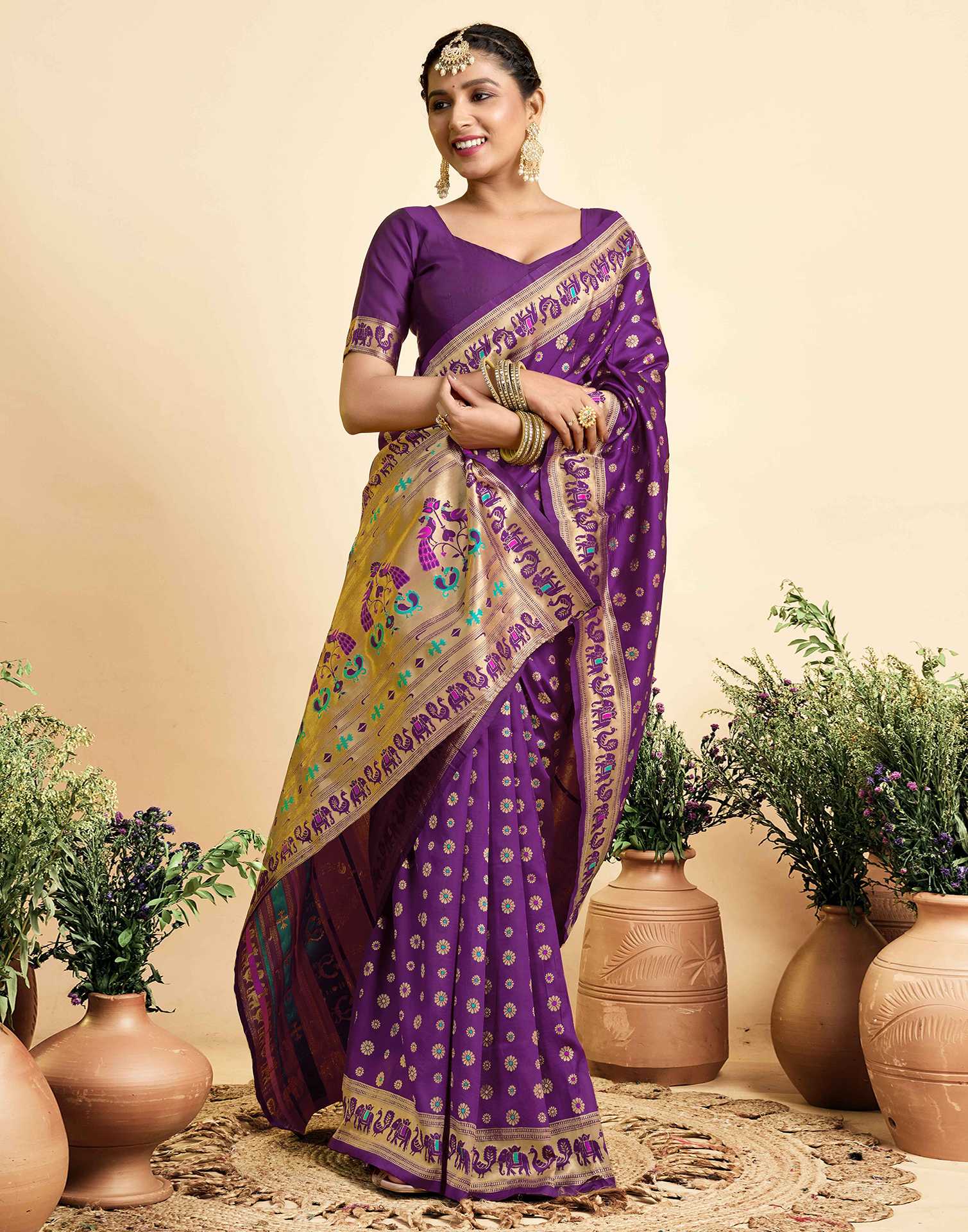 Dark Violet Silk Woven Paithani Saree