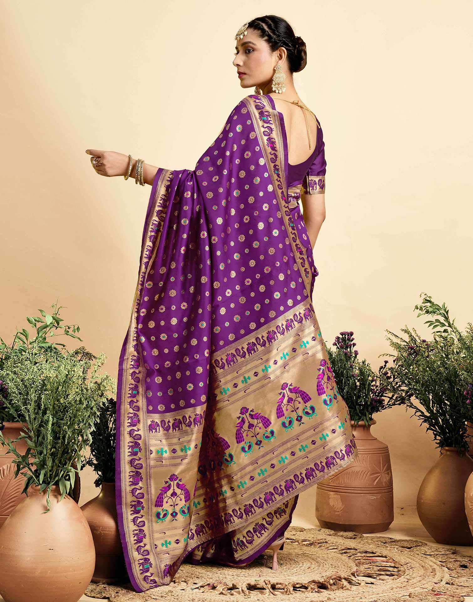 Dark Violet Silk Woven Paithani Saree