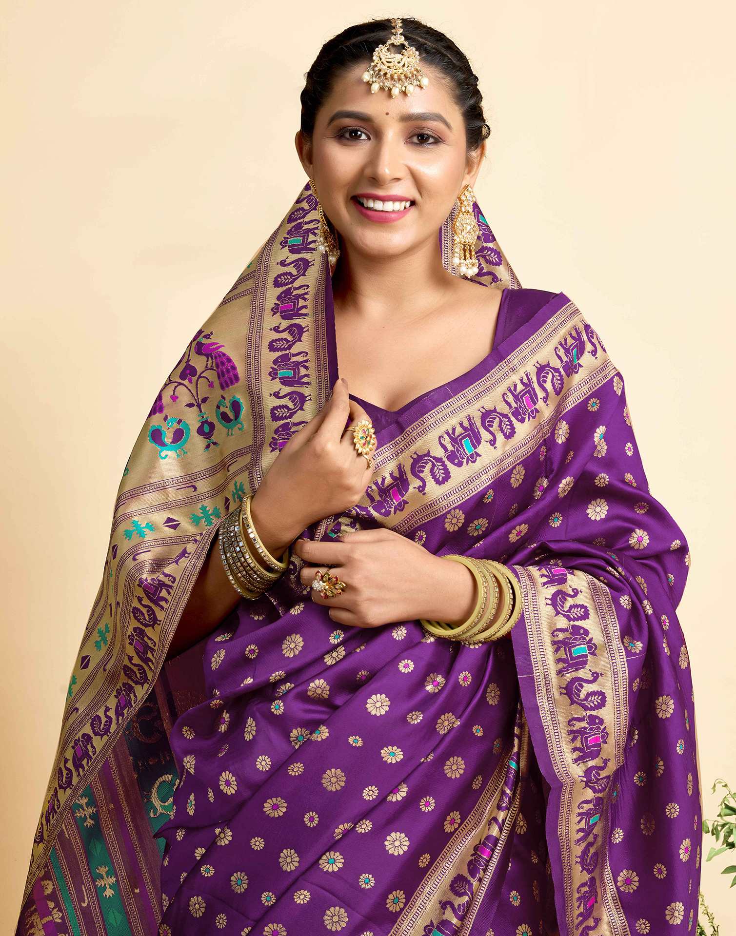 Dark Violet Silk Woven Paithani Saree