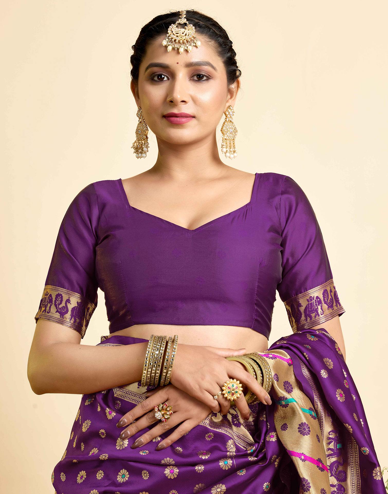 Dark Violet Silk Woven Paithani Saree