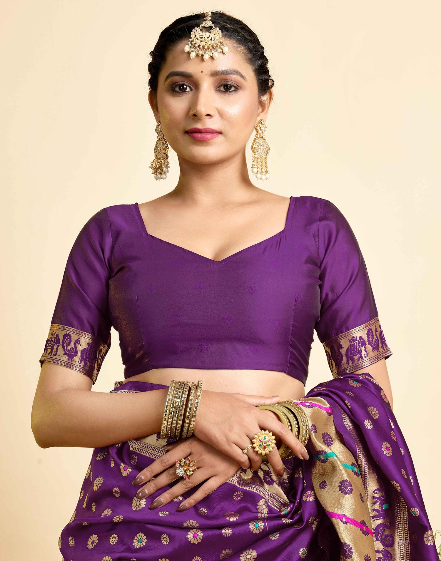 Dark Violet Silk Woven Paithani Saree