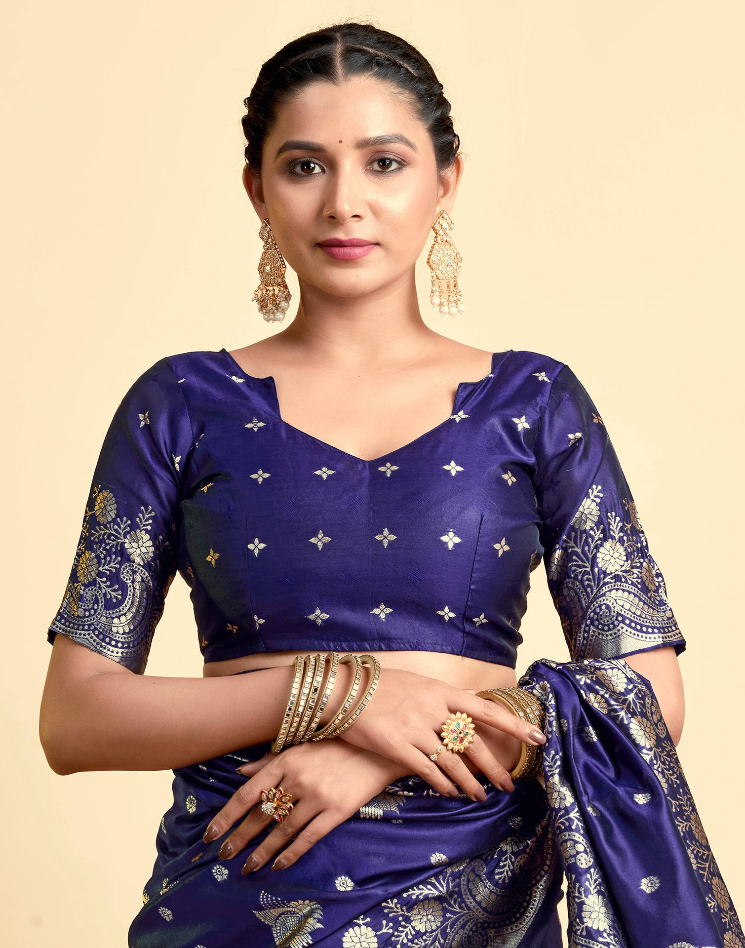 Navy Blue Silk Woven Saree