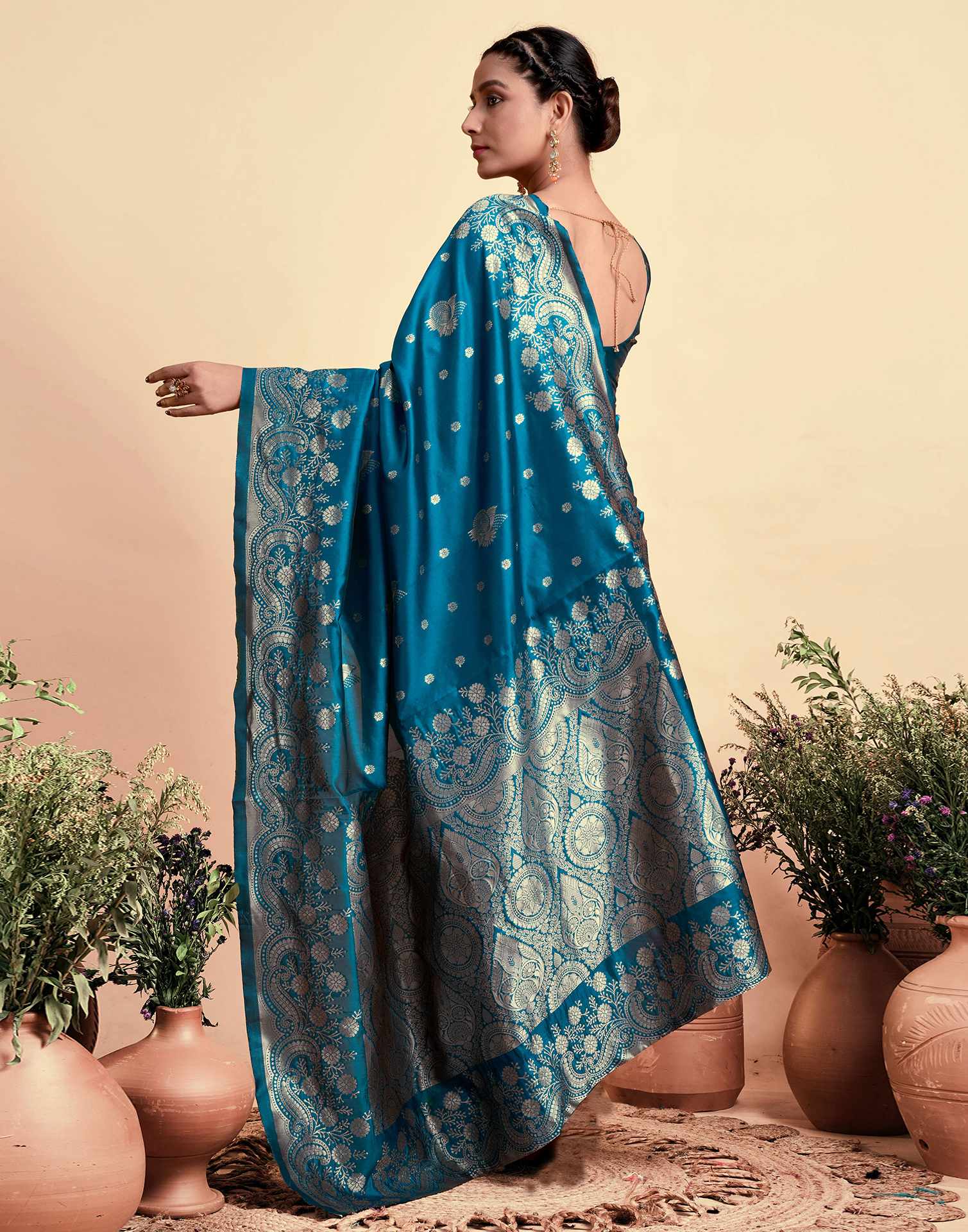 Teal Blue Silk Woven Saree