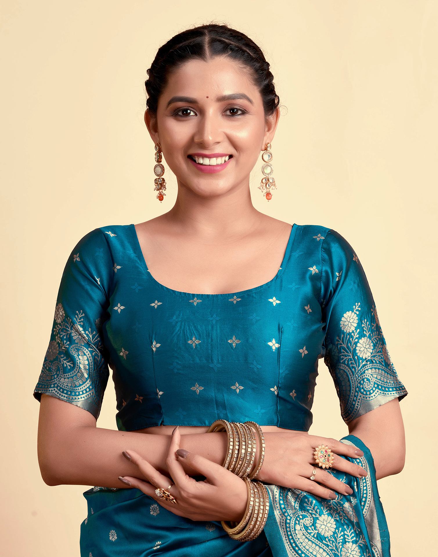 Teal Blue Silk Woven Saree