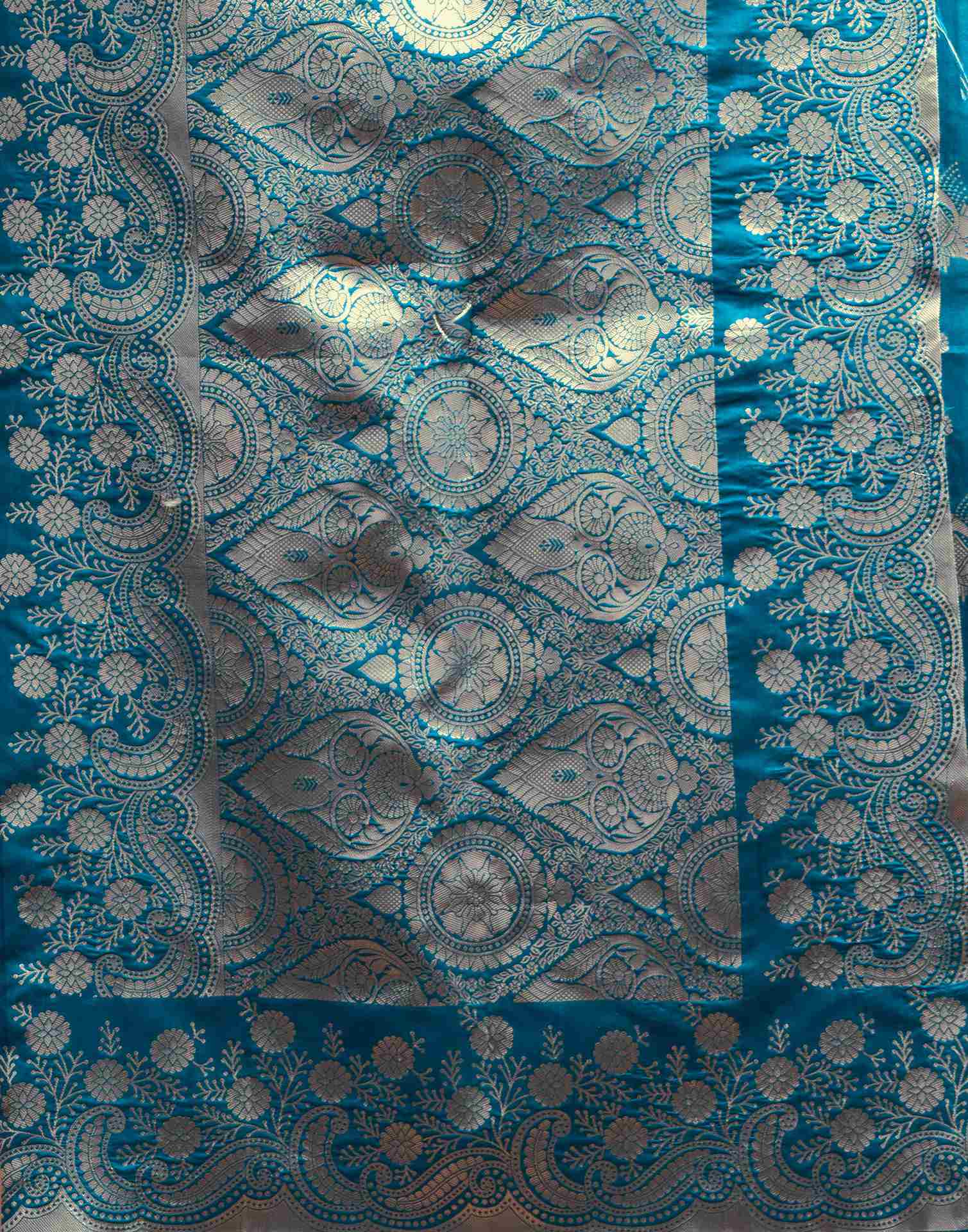 Teal Blue Silk Woven Saree