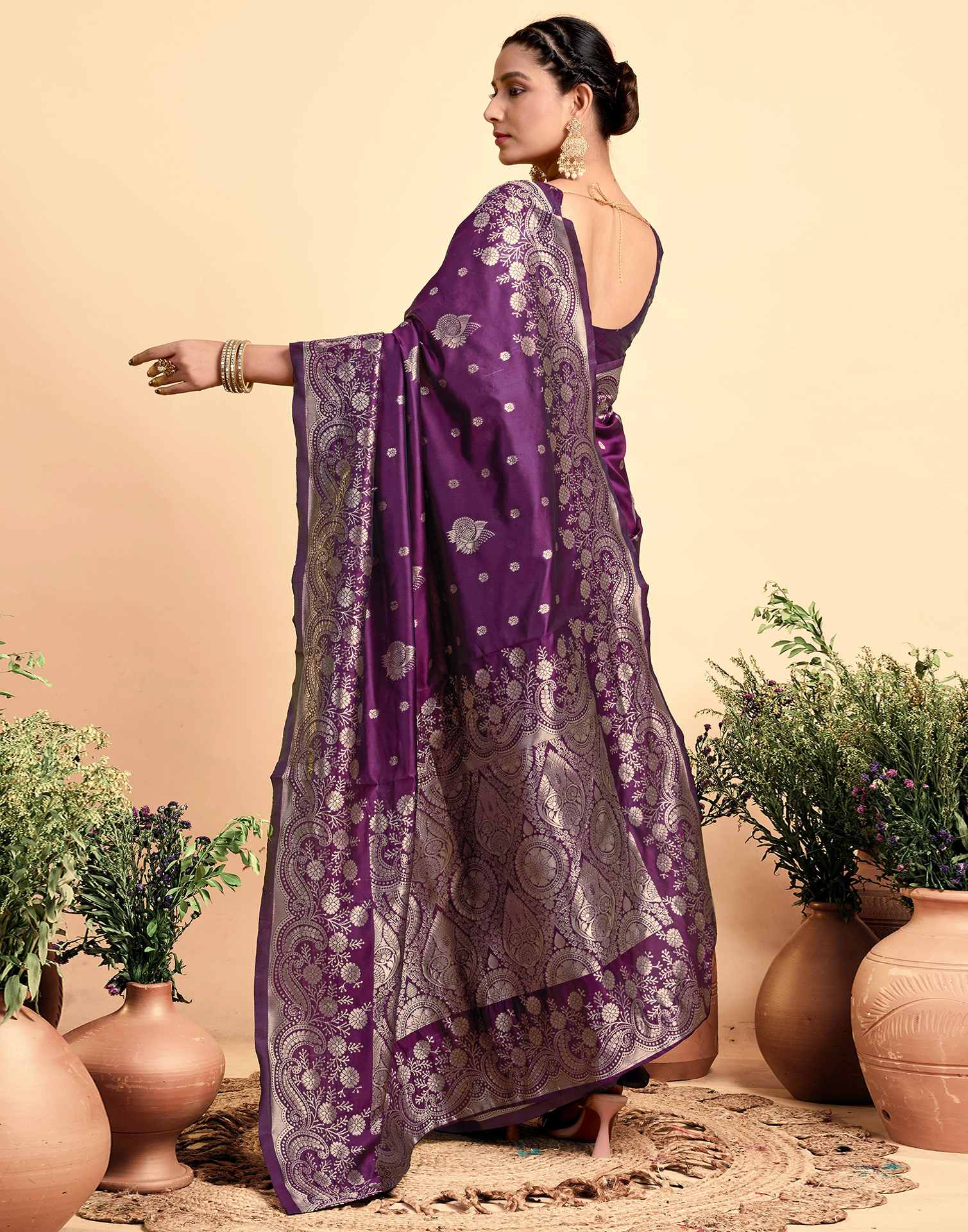 Dark Wine Silk Woven Saree