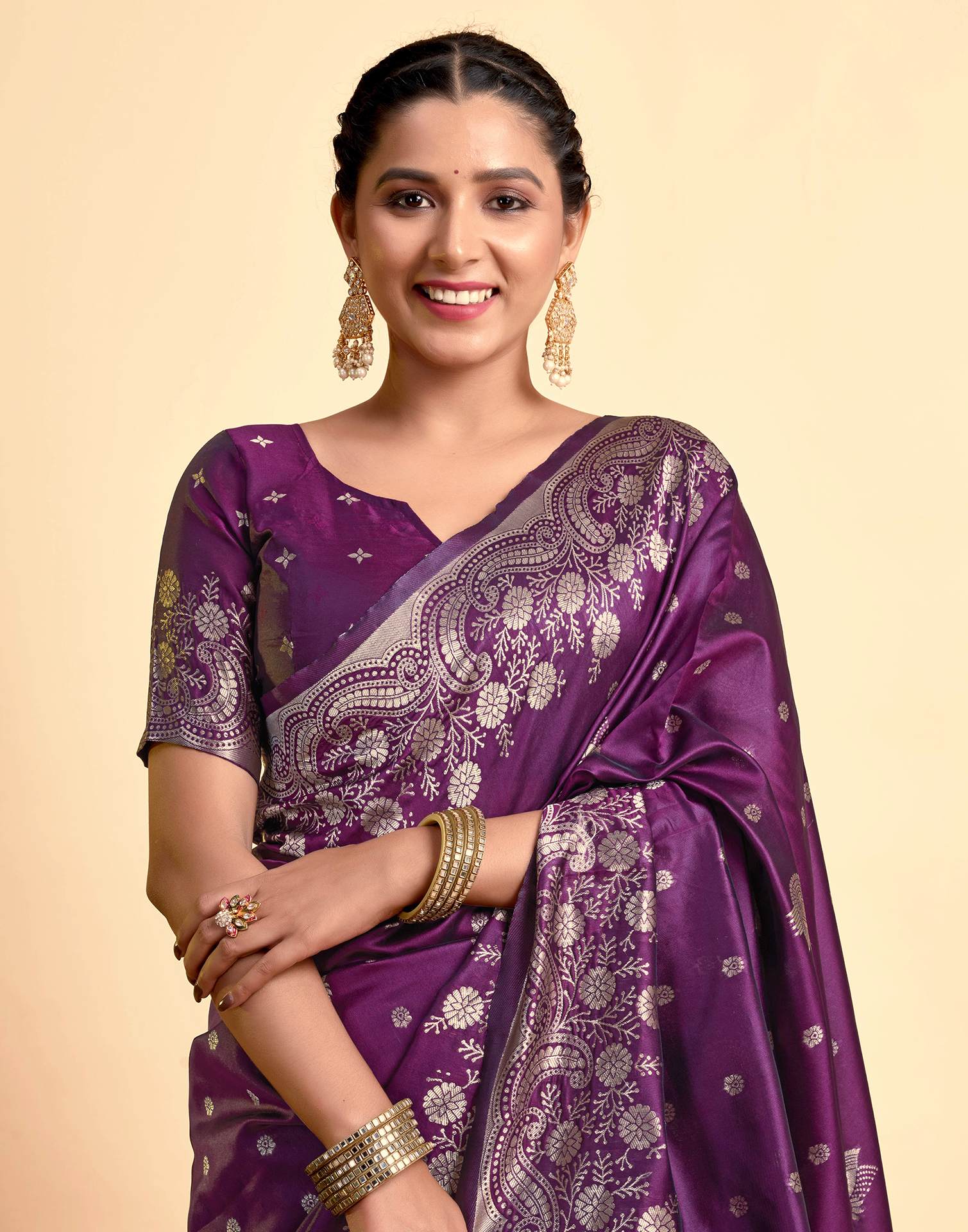 Dark Wine Silk Woven Saree