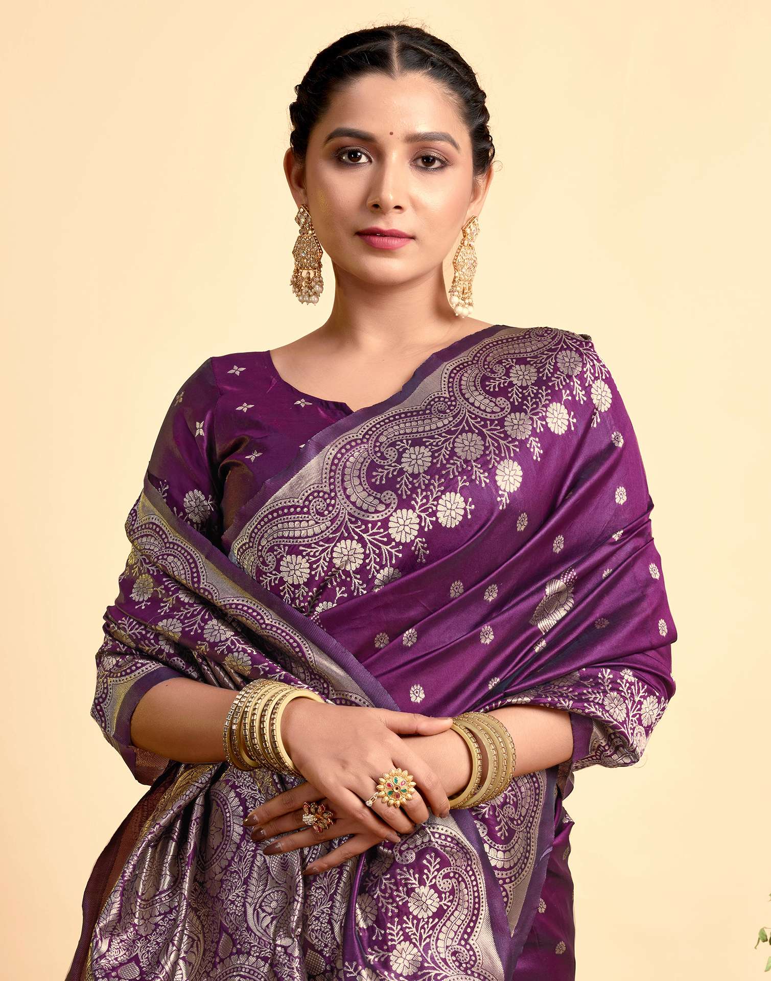 Dark Wine Silk Woven Saree