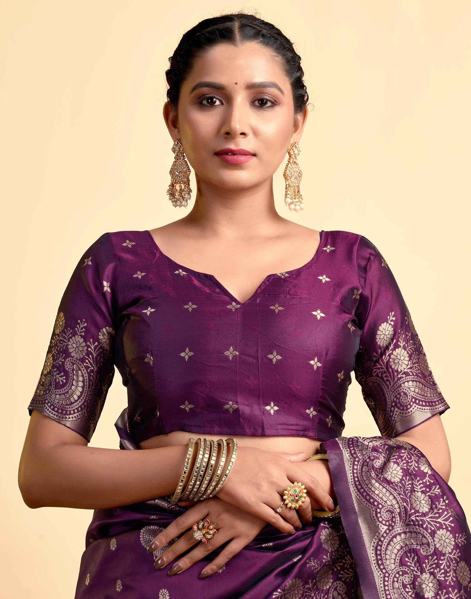 Dark Wine Silk Woven Saree