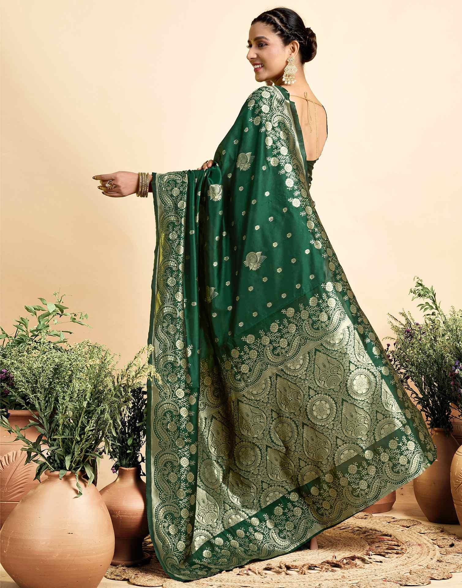 Dark Green Silk Woven Saree