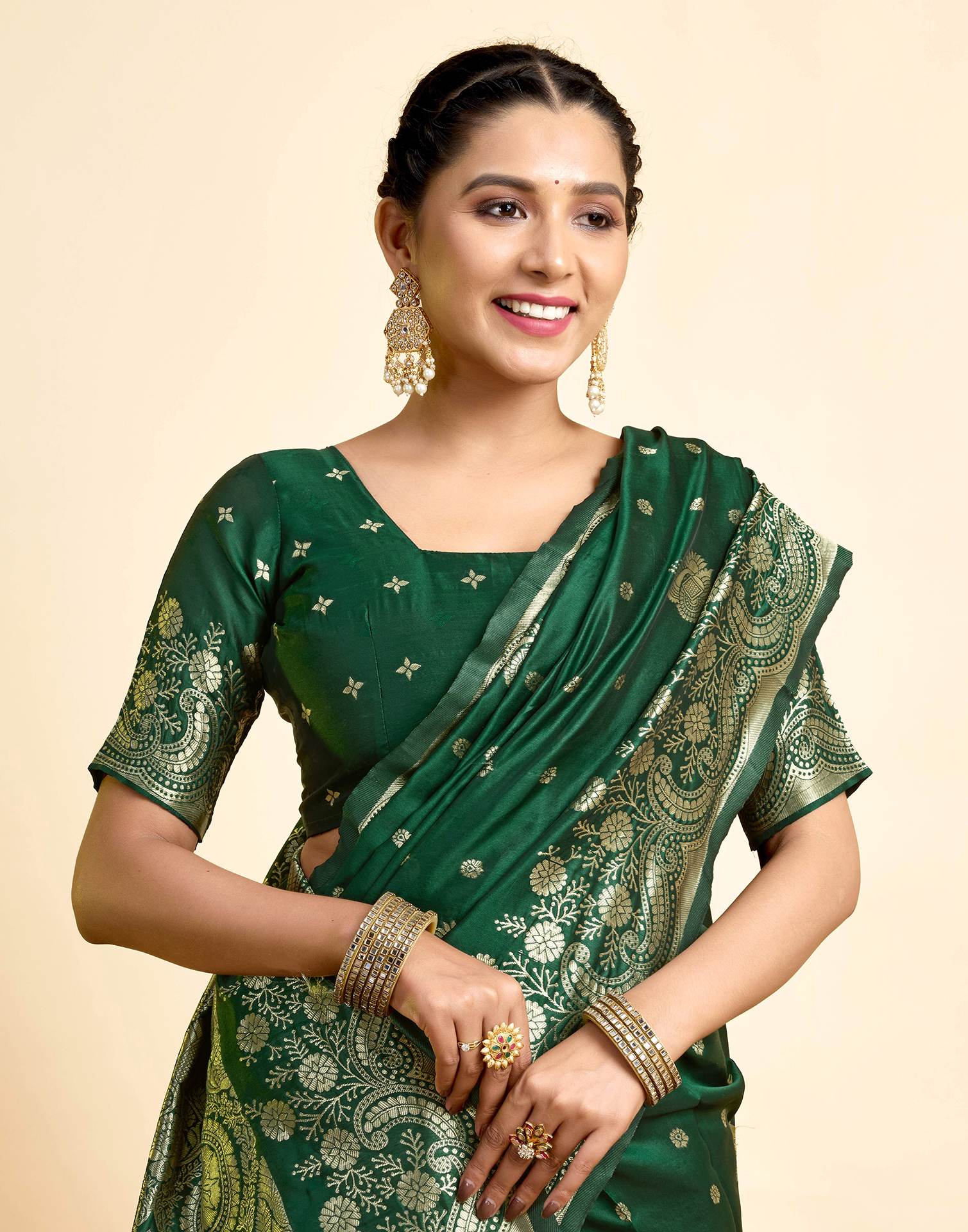 Dark Green Silk Woven Saree