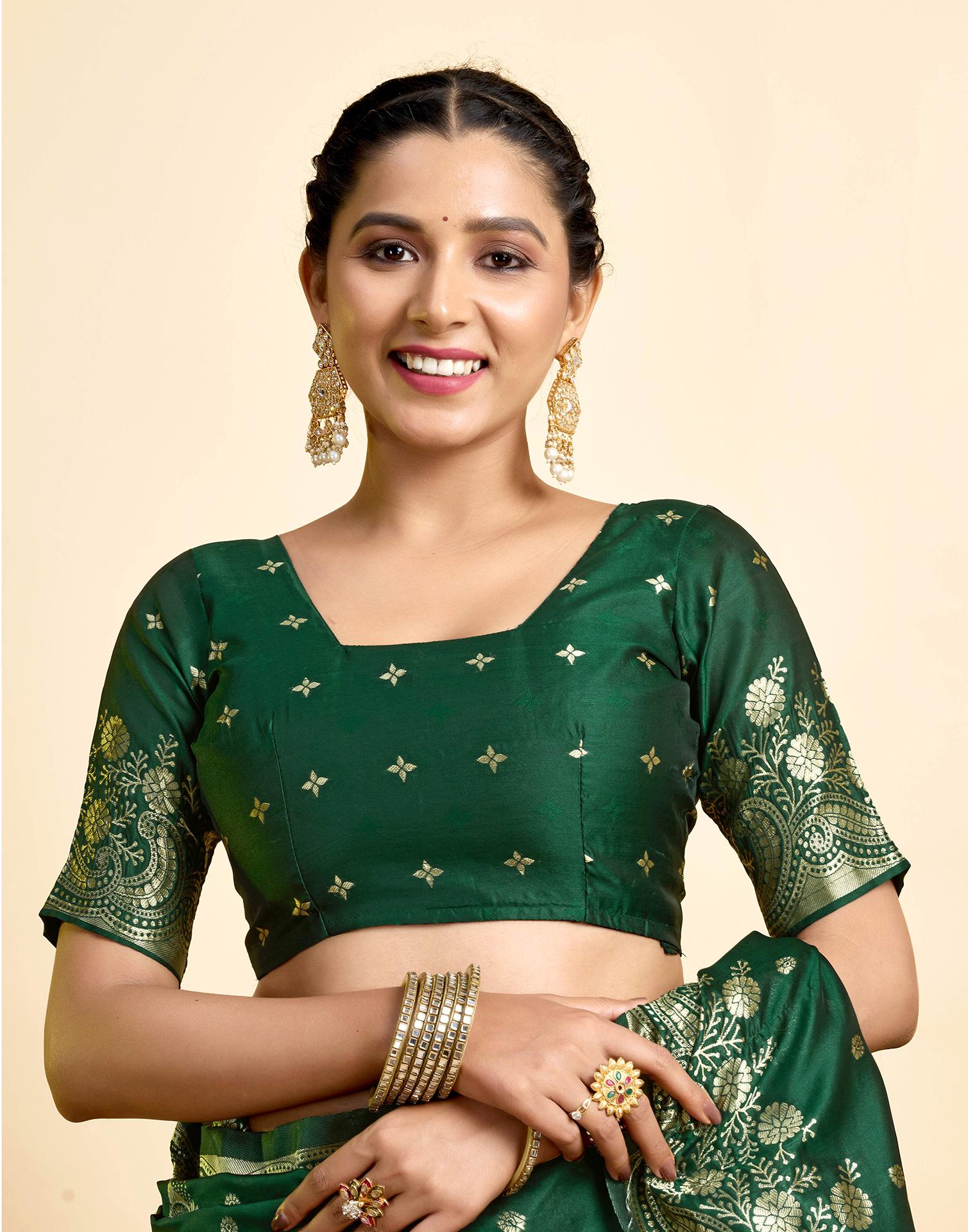 Dark Green Silk Woven Saree
