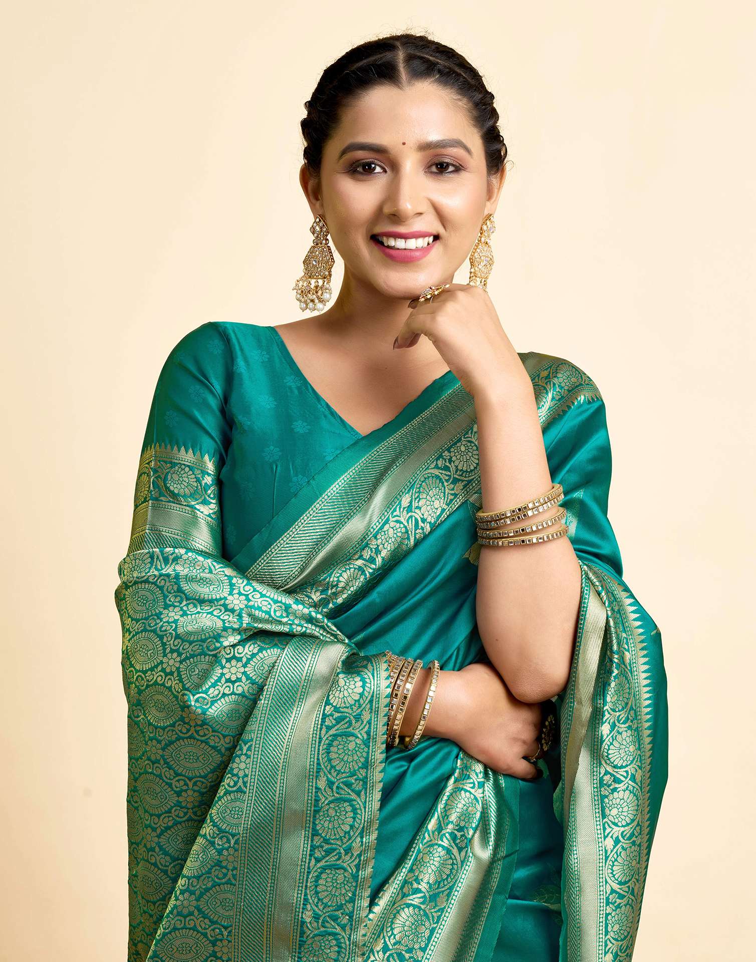 Teal Green Silk Woven Saree