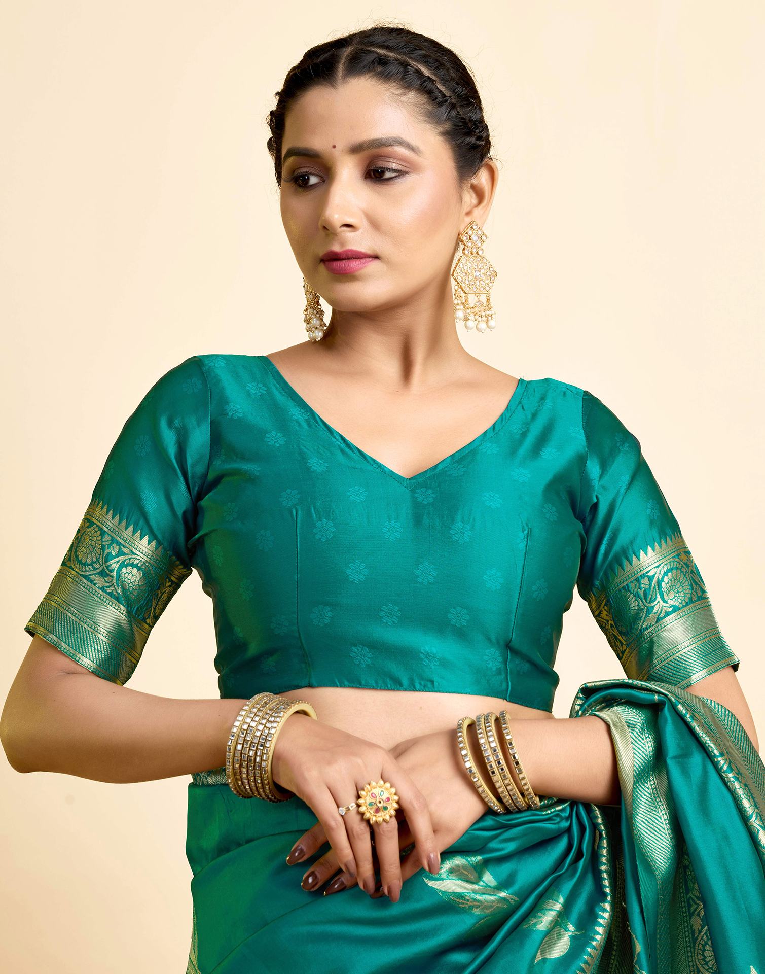 Teal Green Silk Woven Saree