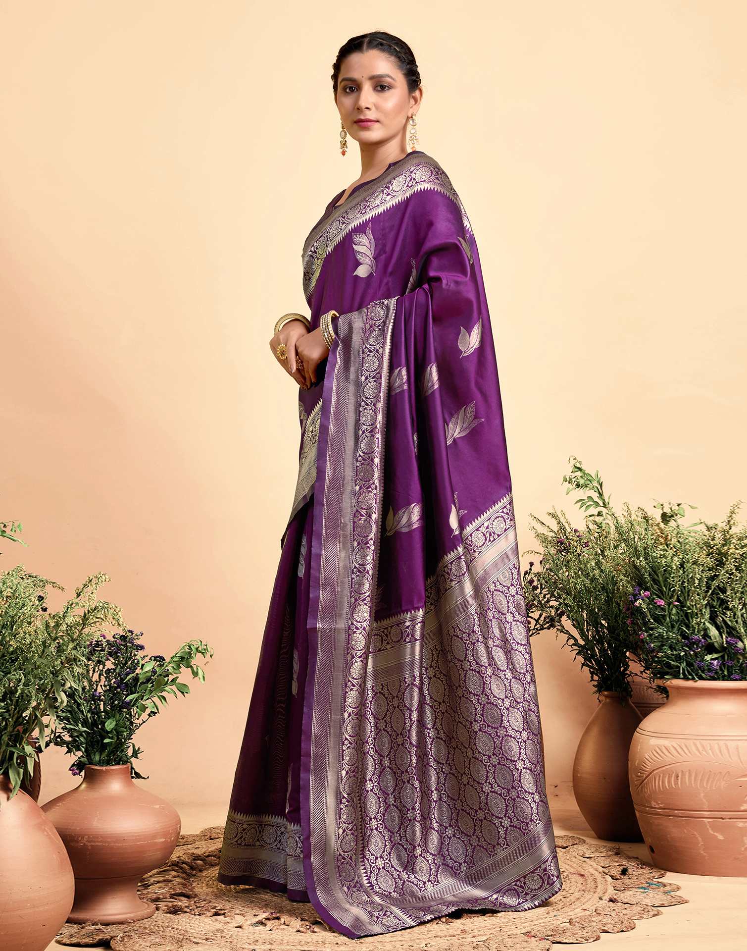 Dark Wine Silk Woven Saree