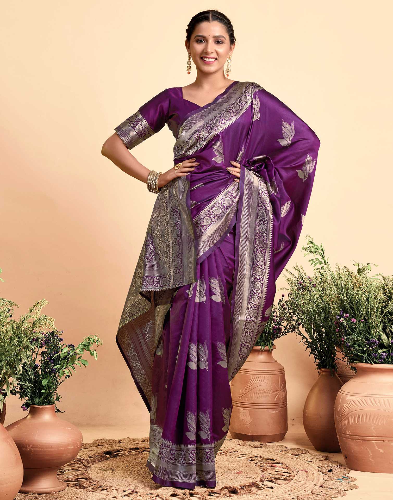 Dark Wine Silk Woven Saree