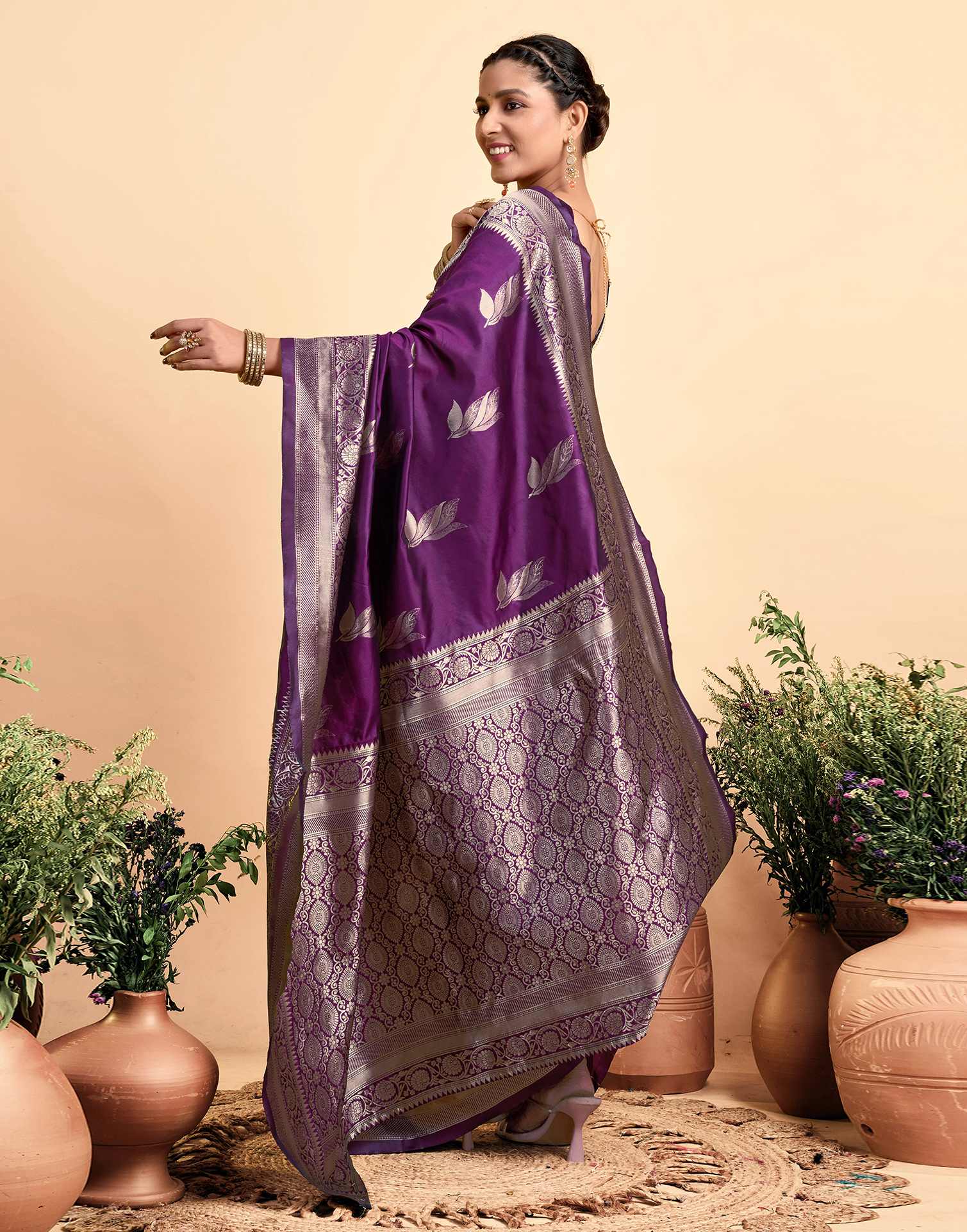 Dark Wine Silk Woven Saree