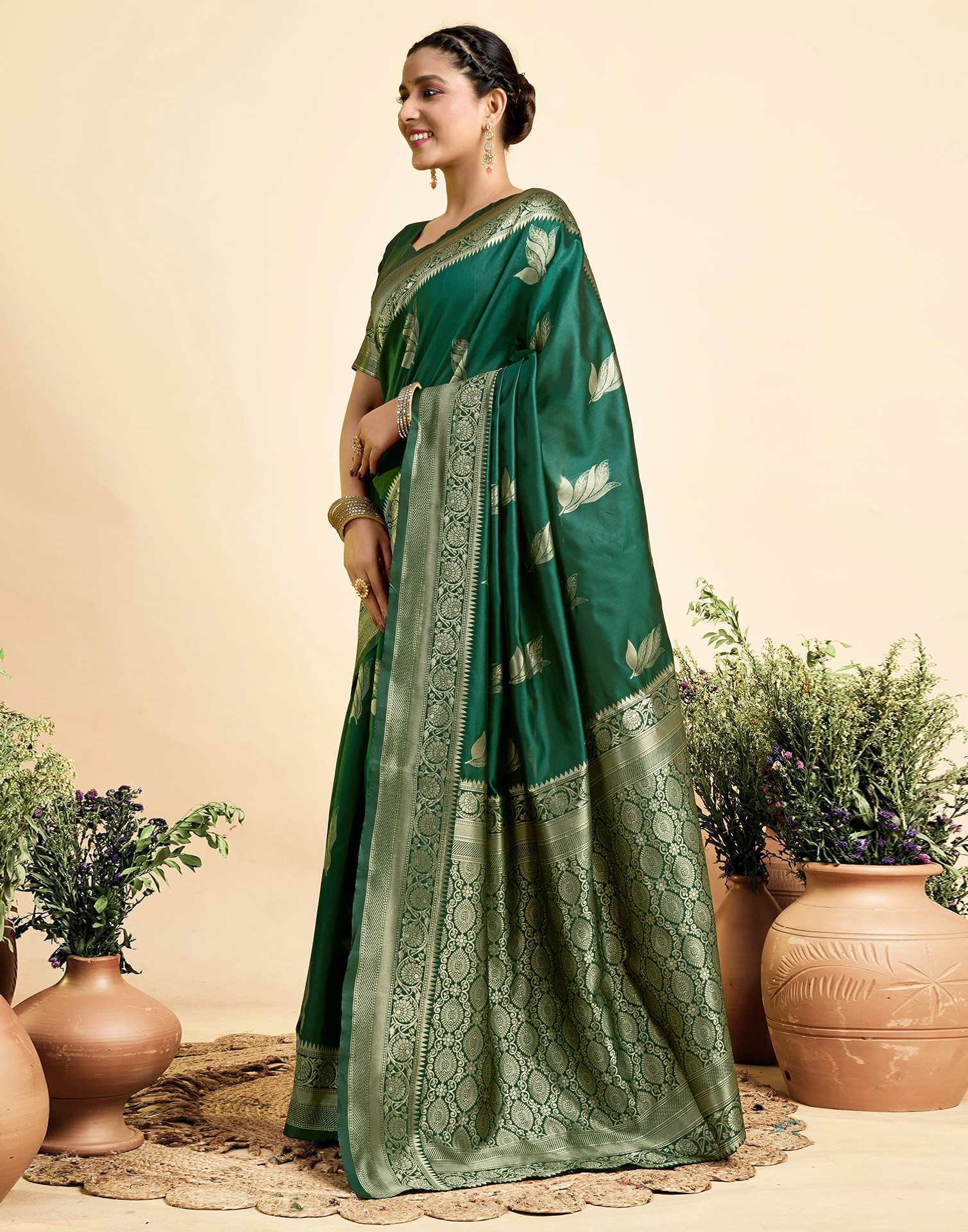 Dark Green Silk Woven Saree