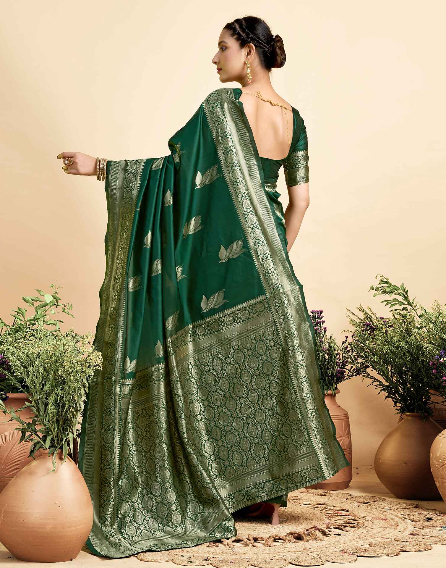 Dark Green Silk Woven Saree