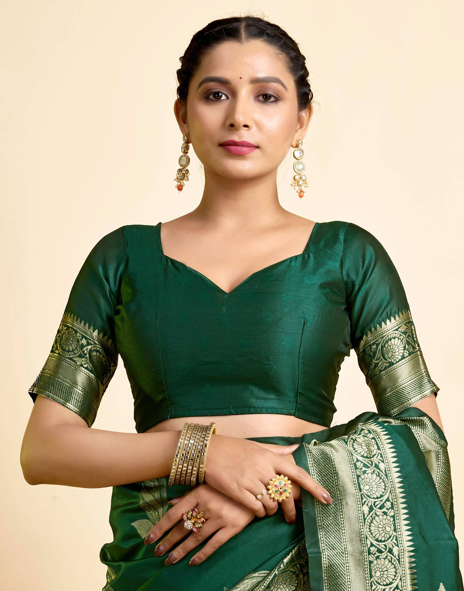 Dark Green Silk Woven Saree