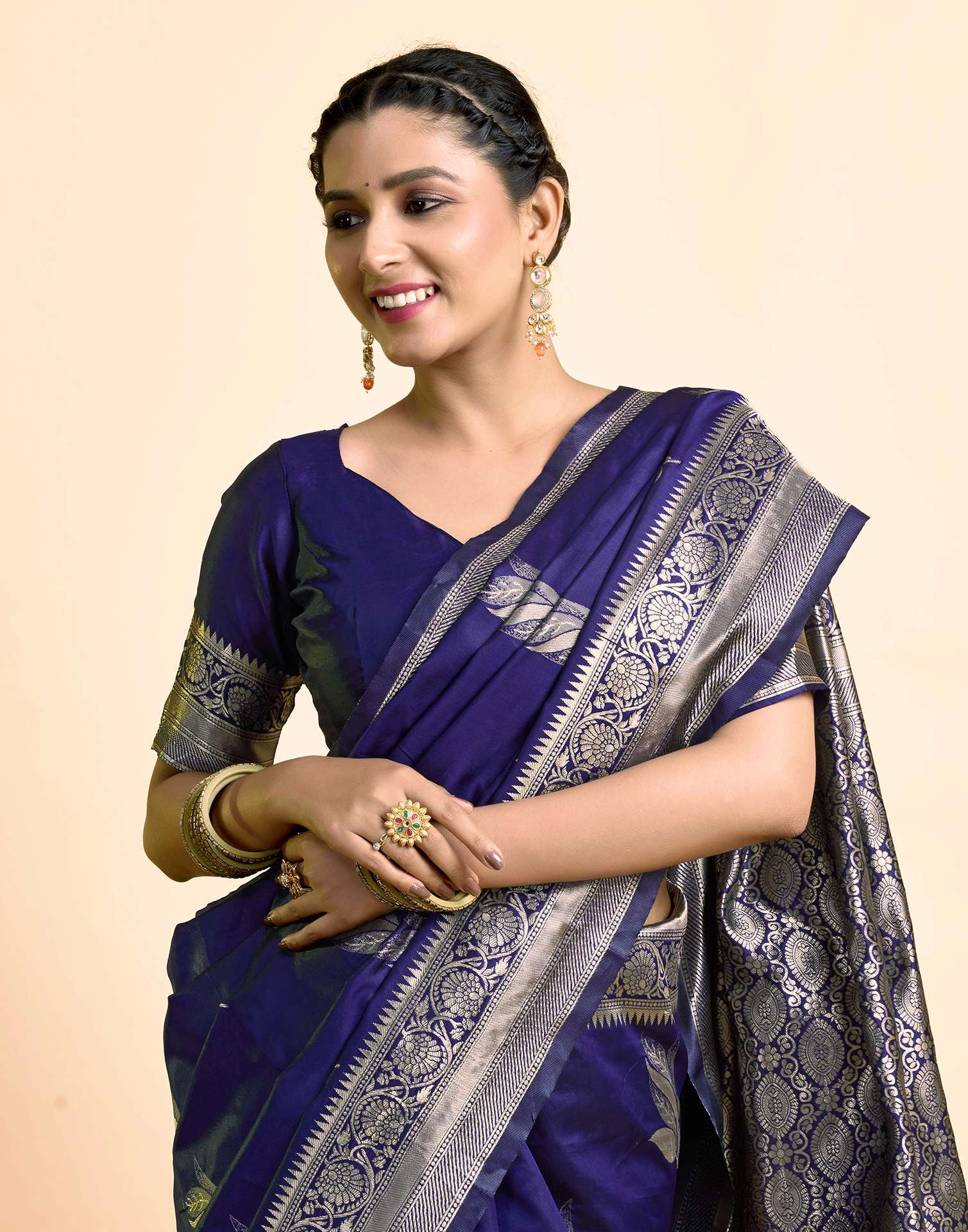 Navy Blue Silk Woven Saree