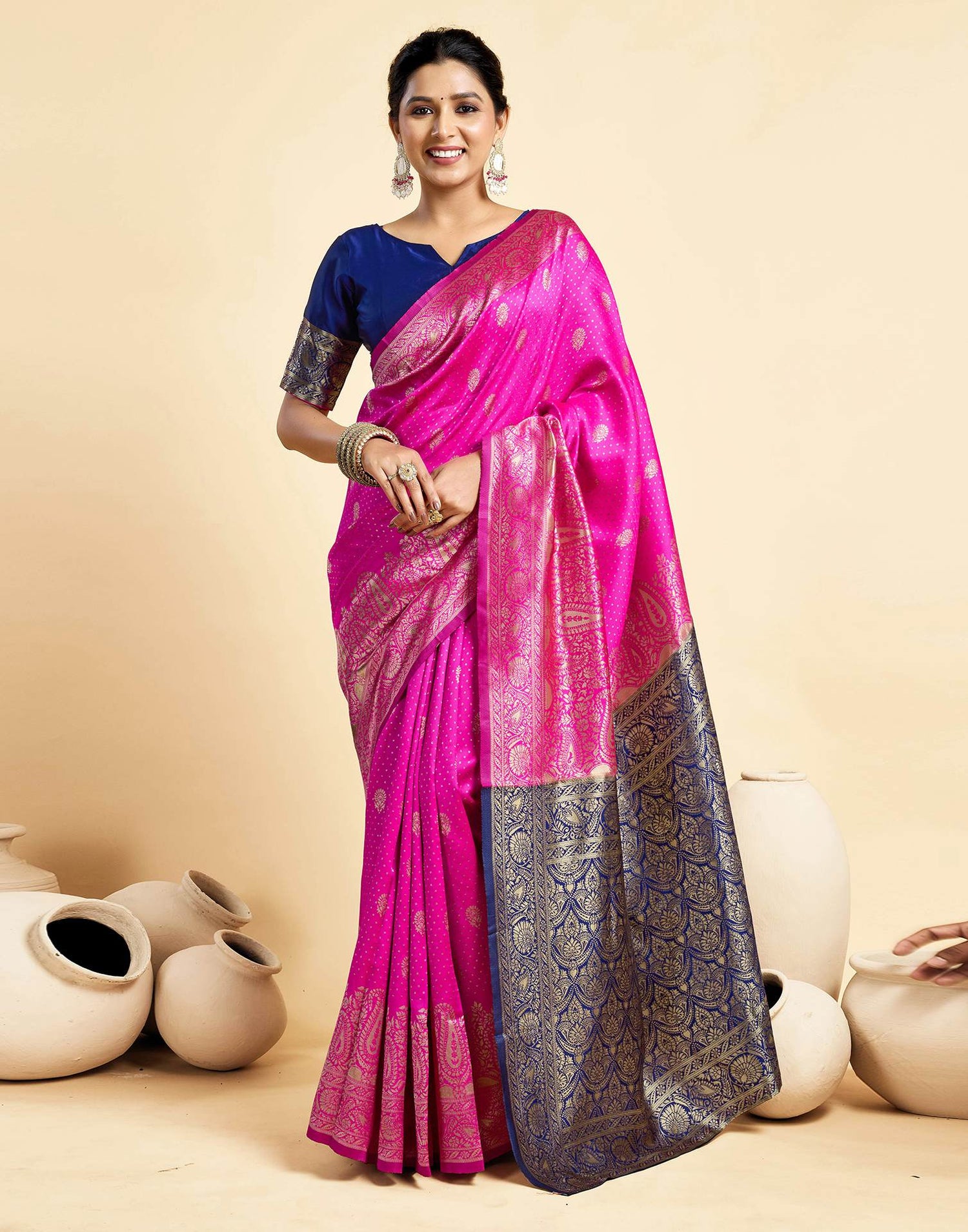 Rani Pink Silk Woven Banarasi Saree