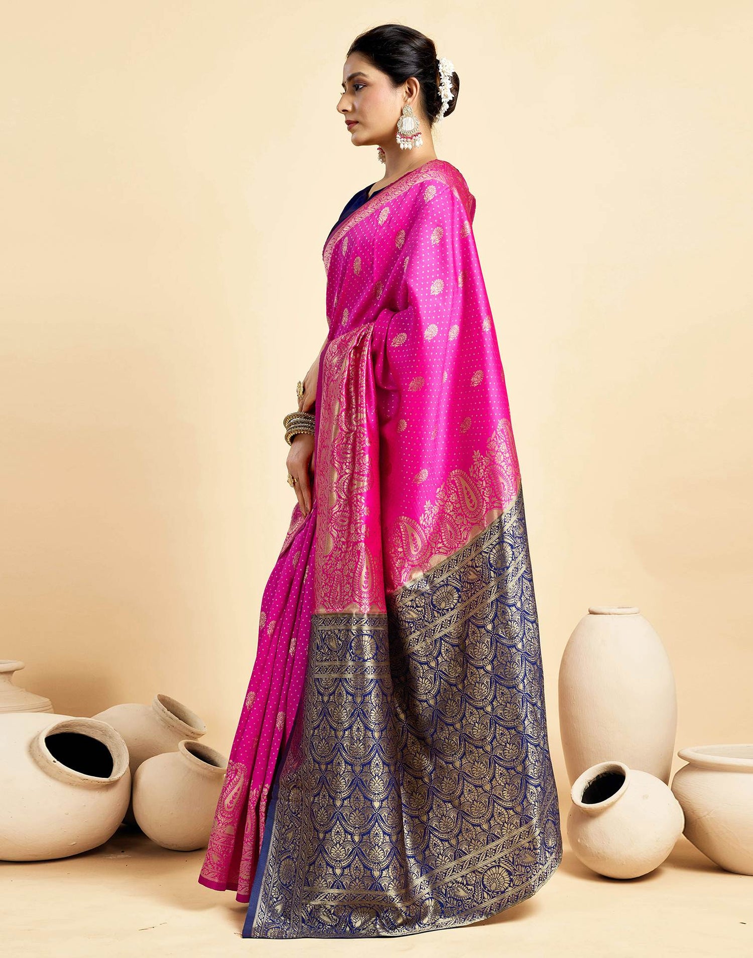 Rani Pink Silk Woven Banarasi Saree