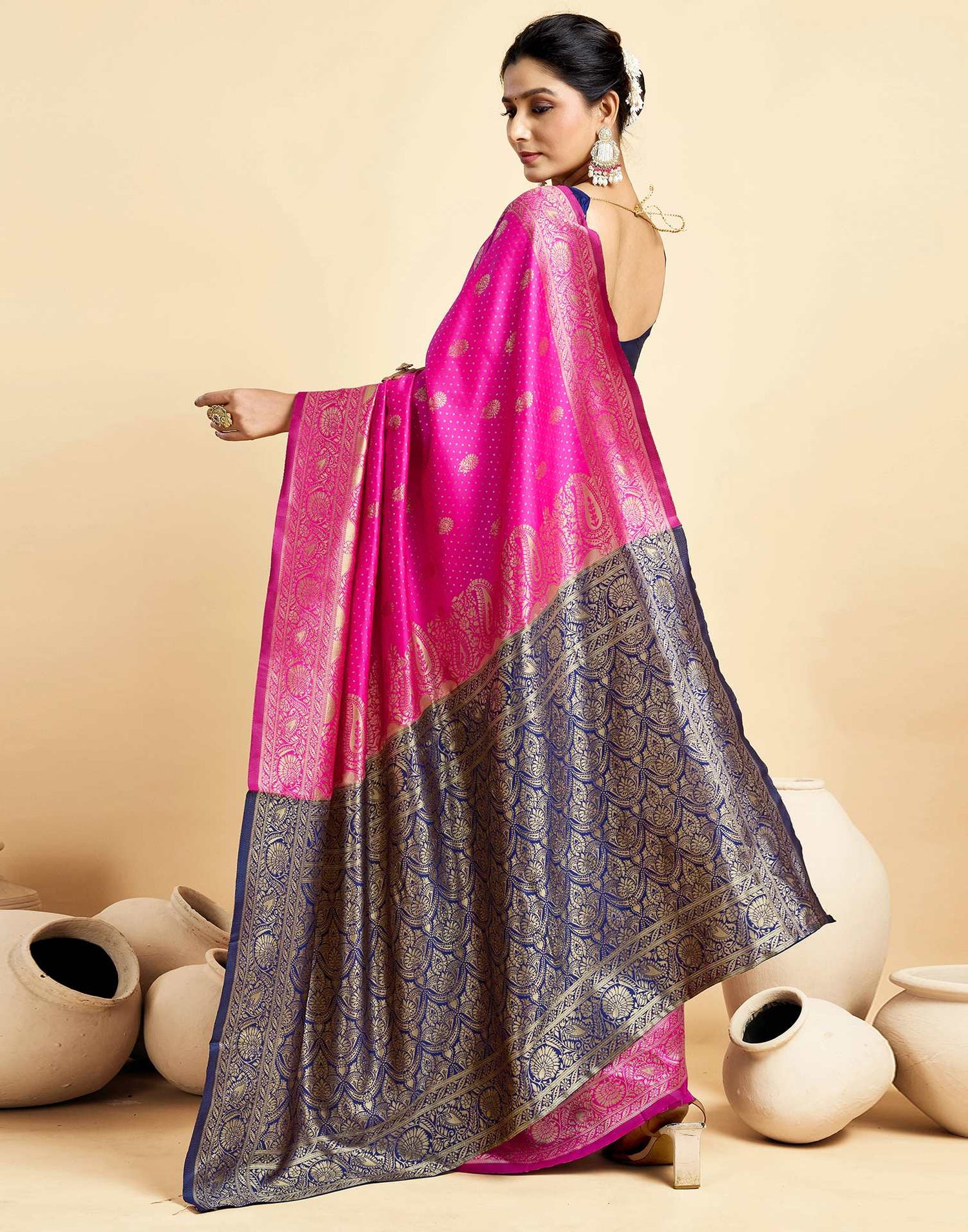 Rani Pink Silk Woven Banarasi Saree