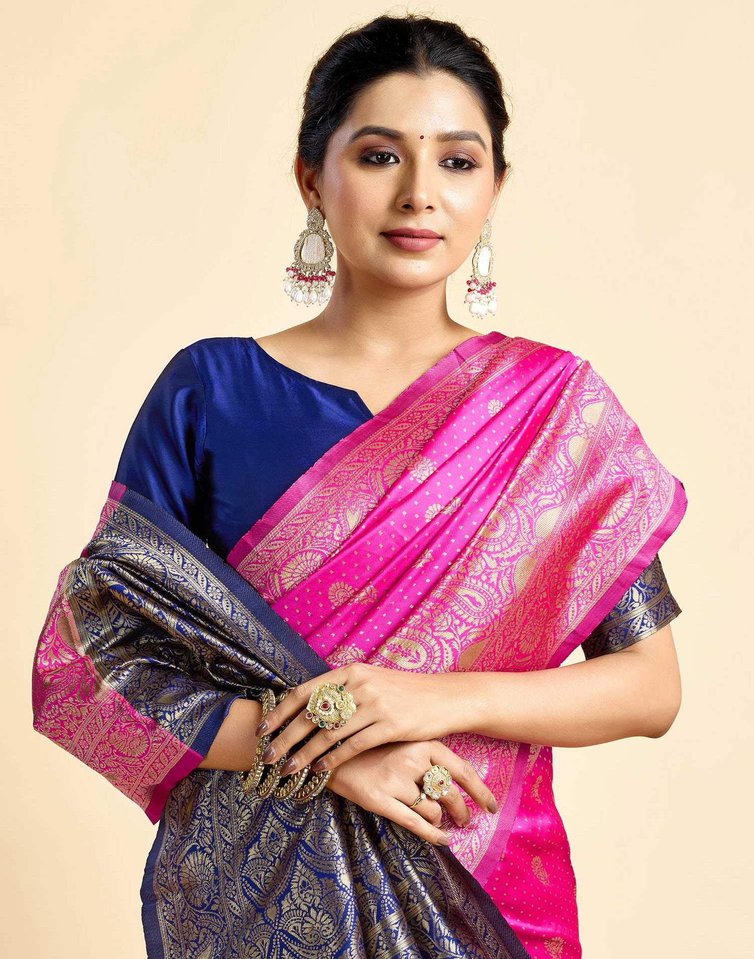 Rani Pink Silk Woven Banarasi Saree