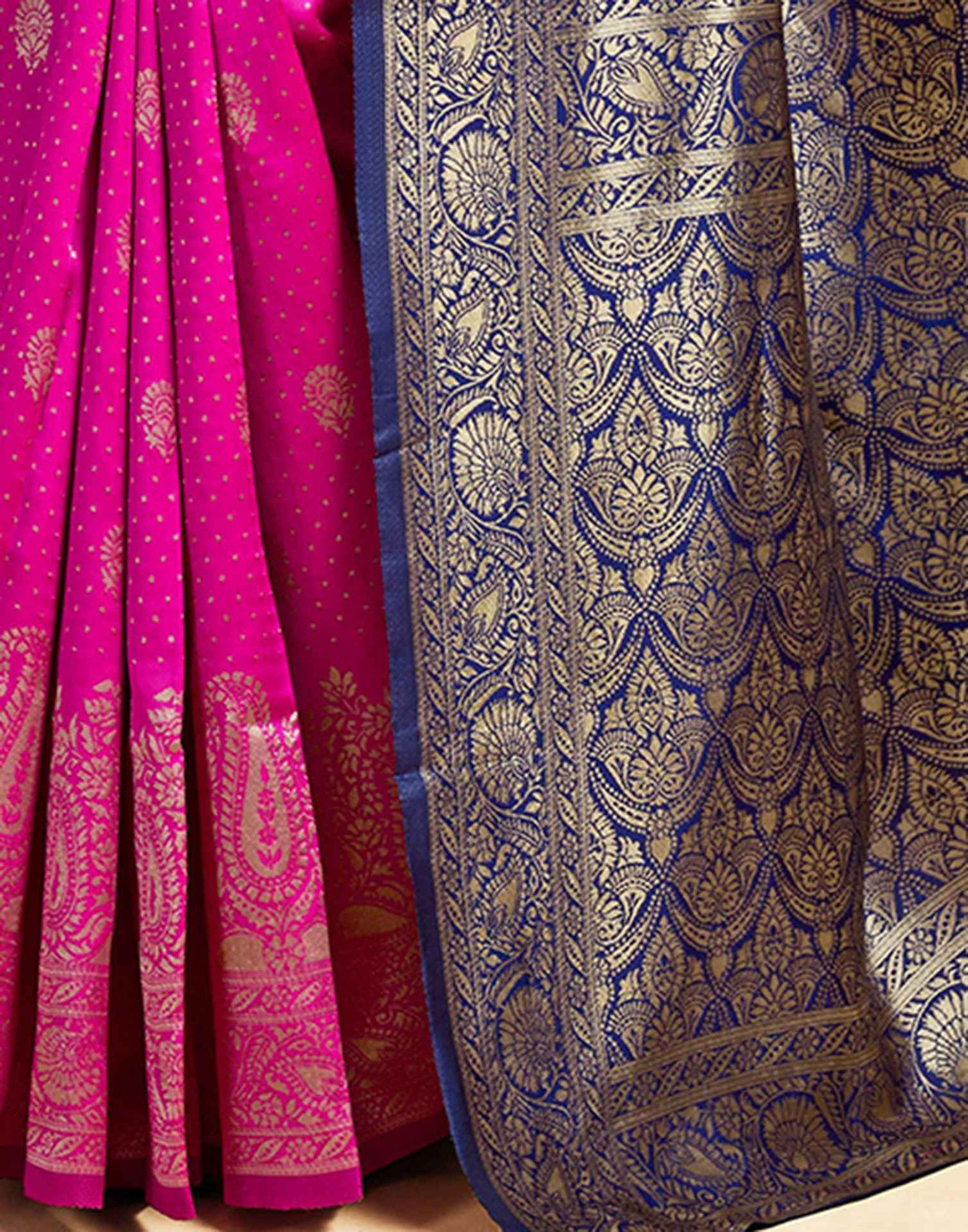 Rani Pink Silk Woven Banarasi Saree