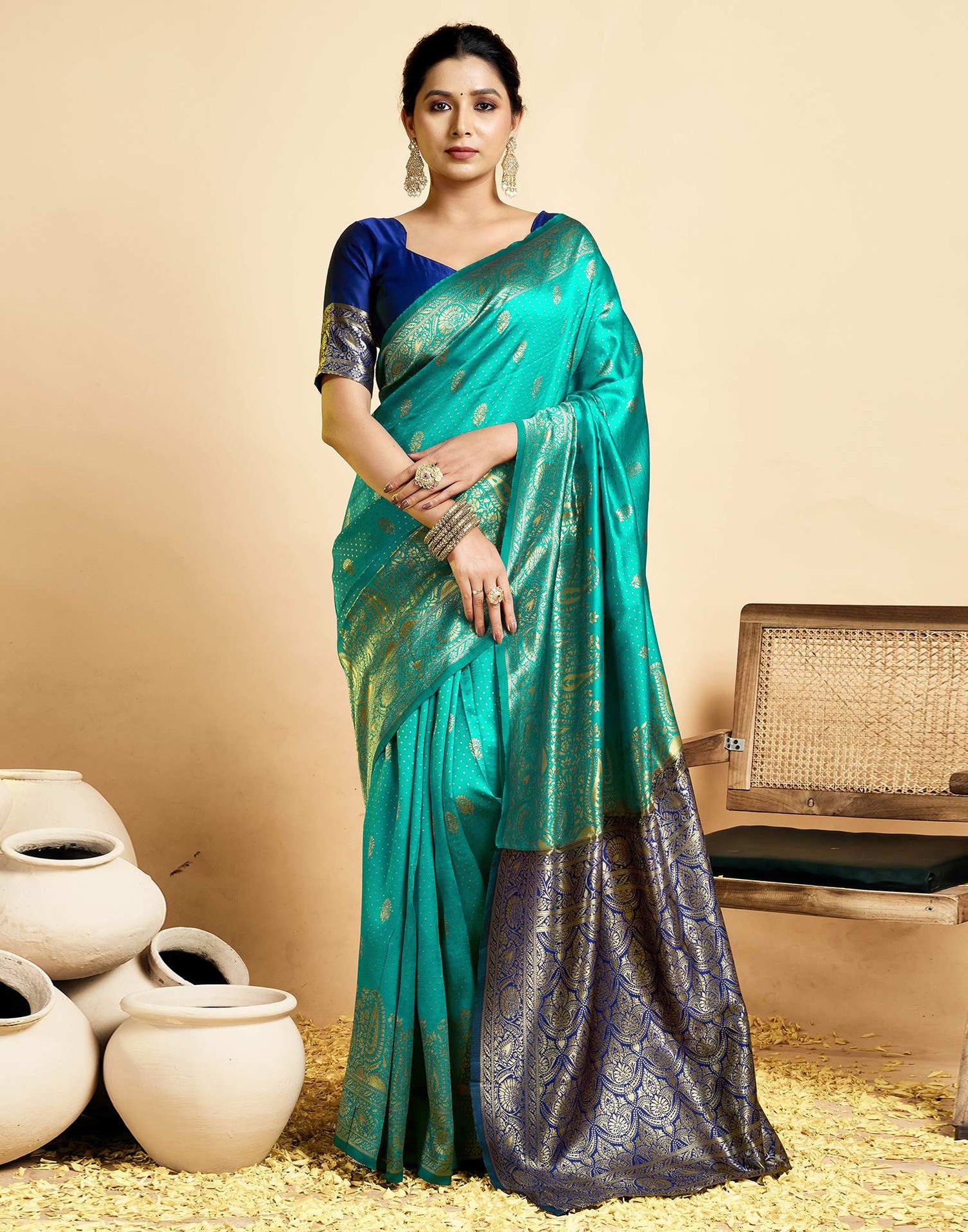 Teal Green Silk Woven Banarasi Saree