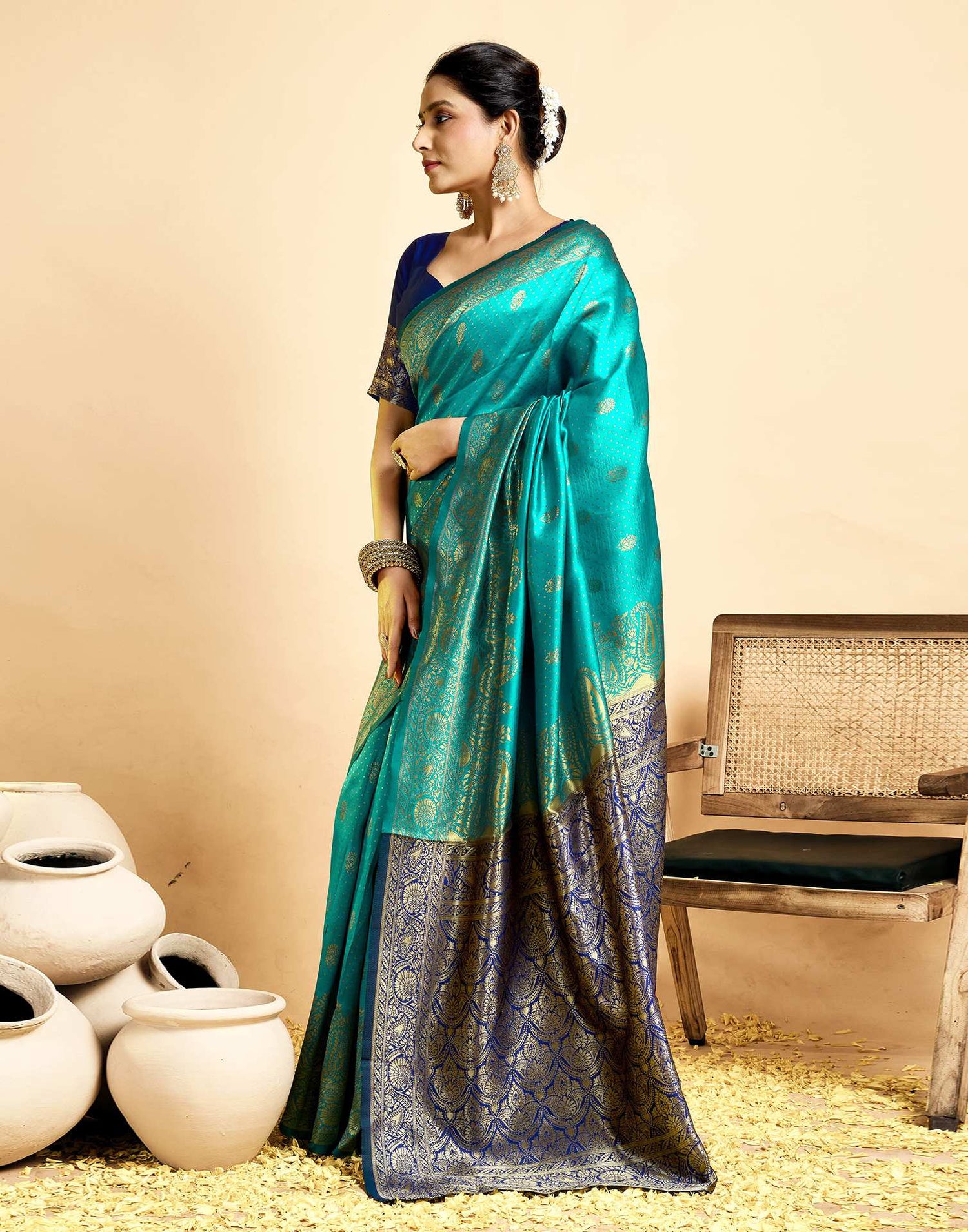 Teal Green Silk Woven Banarasi Saree