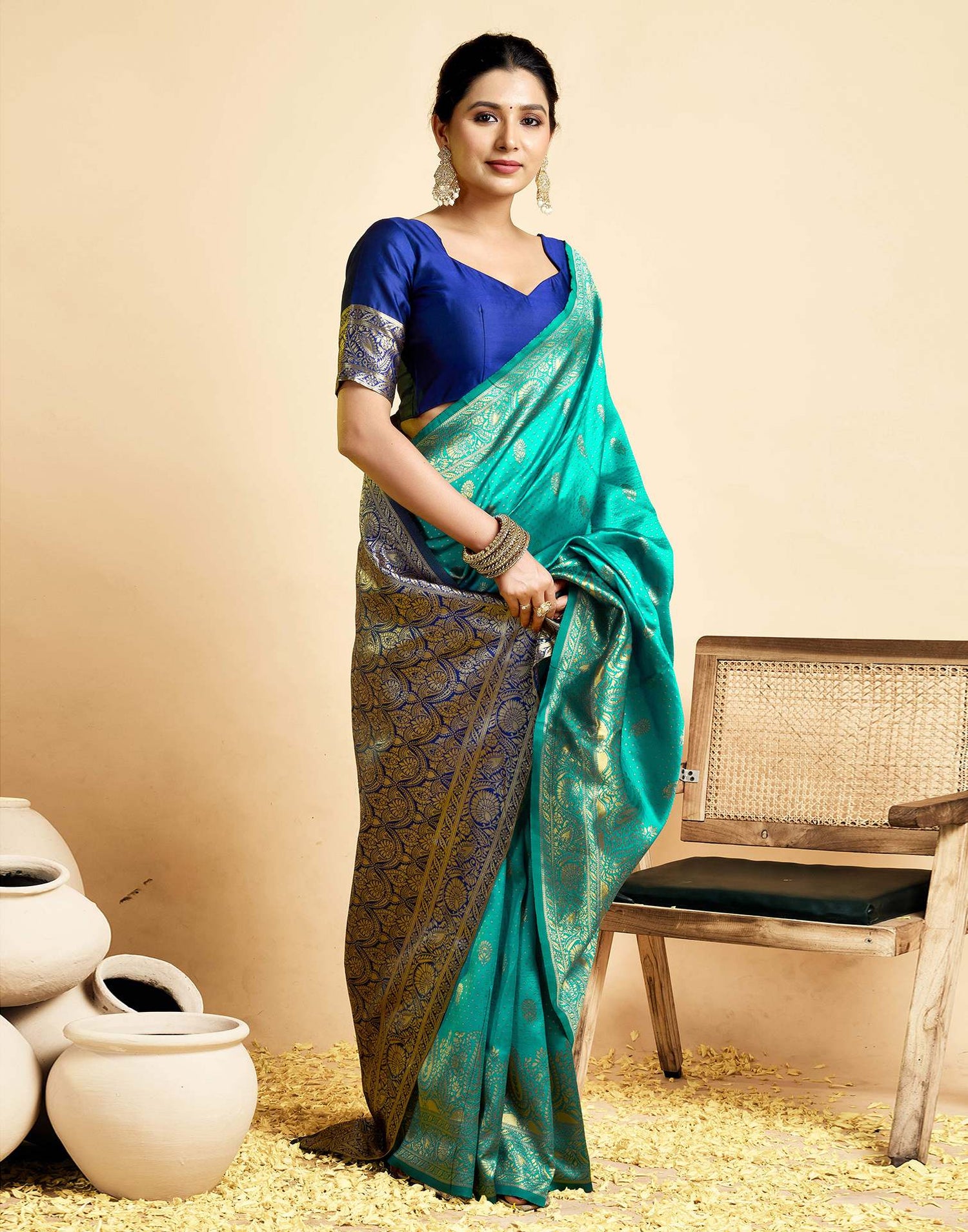 Teal Green Silk Woven Banarasi Saree