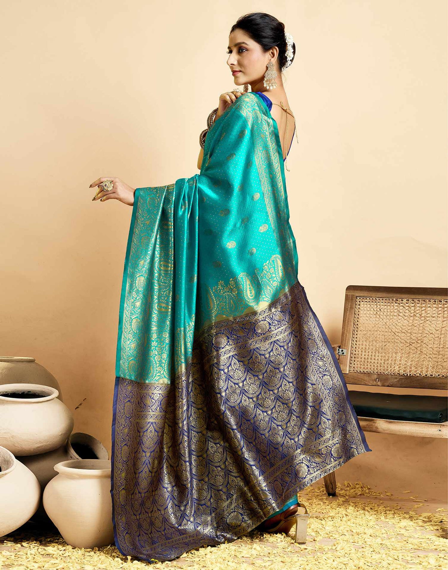 Teal Green Silk Woven Banarasi Saree