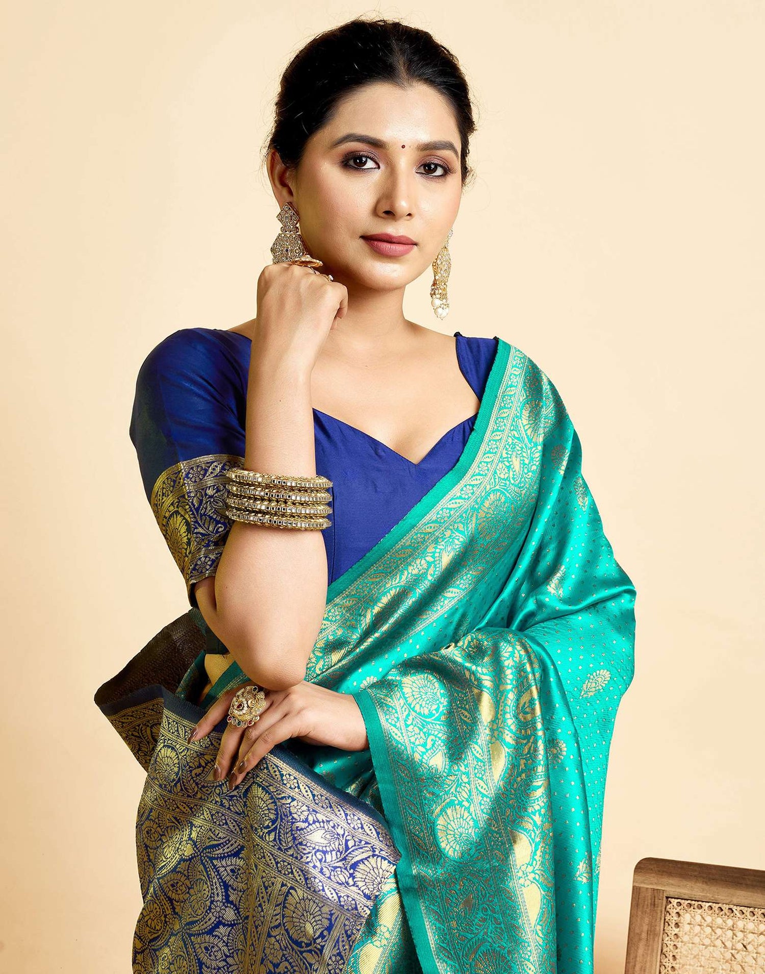 Teal Green Silk Woven Banarasi Saree